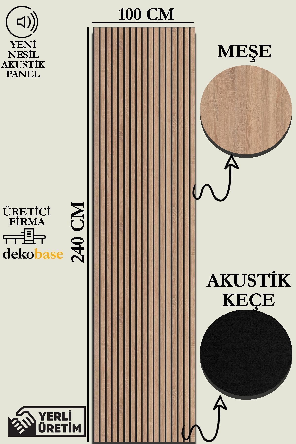 BASE 100x240 Cm Meşe Renk Akustik Ahşap Duvar Paneli