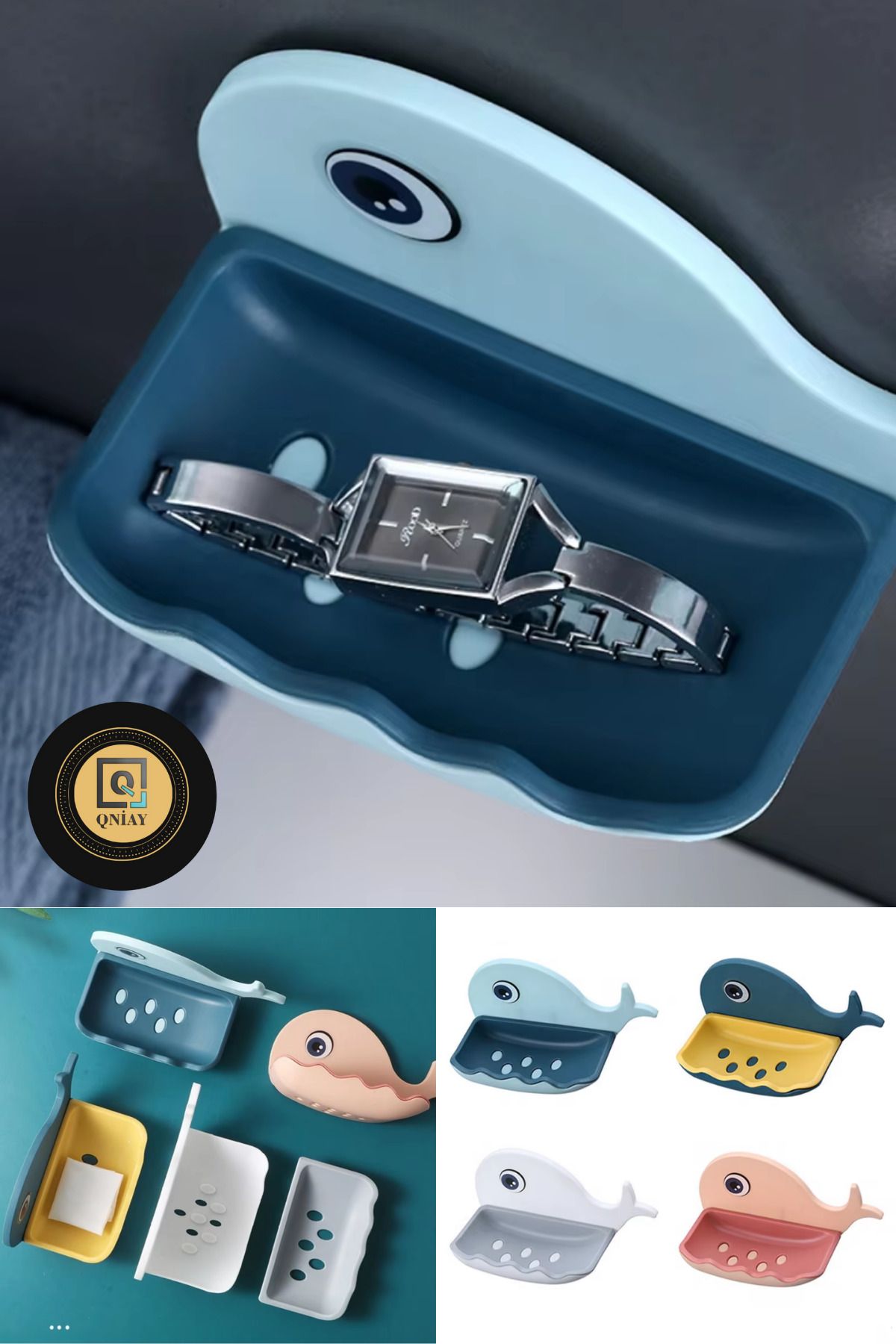 QNİAY-Whale Shape Soap Holder Box Bathroom Shower Sponge Storage Container (1Pcs) Practical Assembly Soap Accessories 6