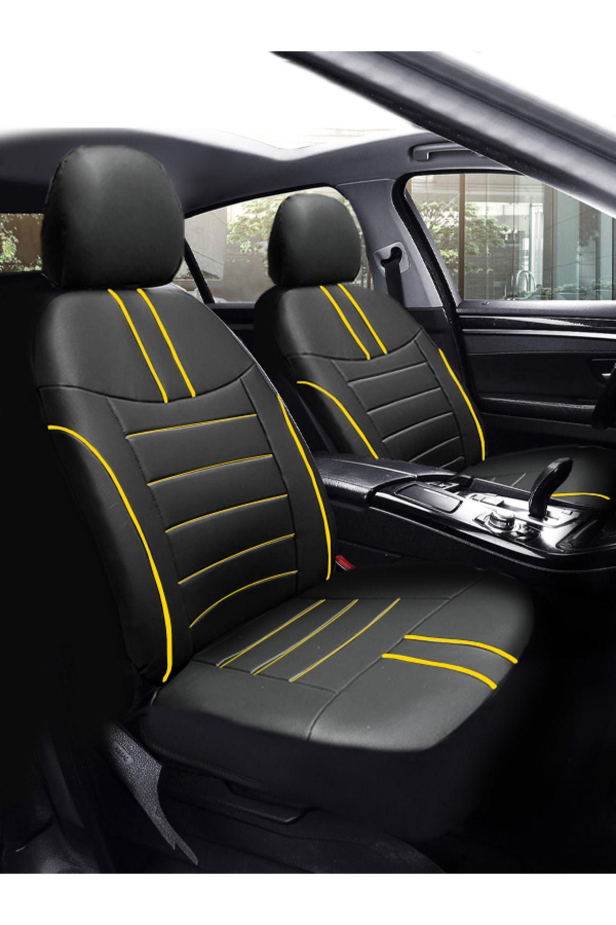 Citroën C4 Sedan 2006–2013 Uyumlu Lüks Kalite Sıvı Geçirmez Deri Oturak Minder 3'lü Siyah sARI
