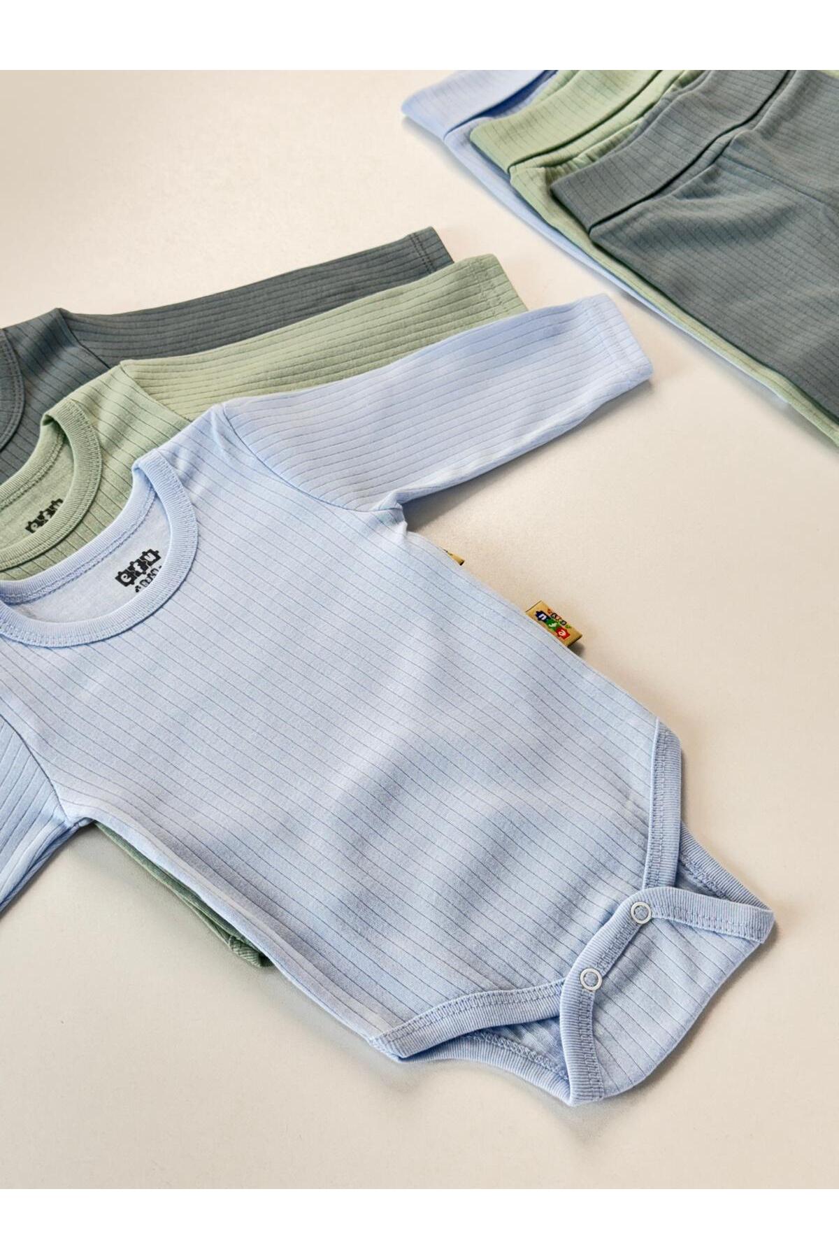 EFU BABY 3'lü Unisex Pamuklu Raporlu Bebek Basic Body Zıbınlı Pantolon Takım fotoğrafı 7 (önizleme)