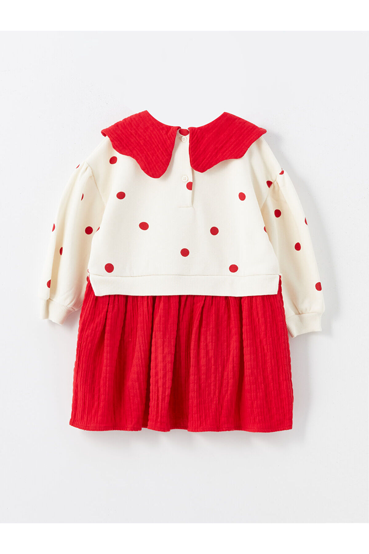 LC Waikiki Lcw Baby Ekru Baskılı Bebe Yaka Uzun Kollu Puantiyeli Kız Bebek Elbise fotoğrafı 2 (önizleme)