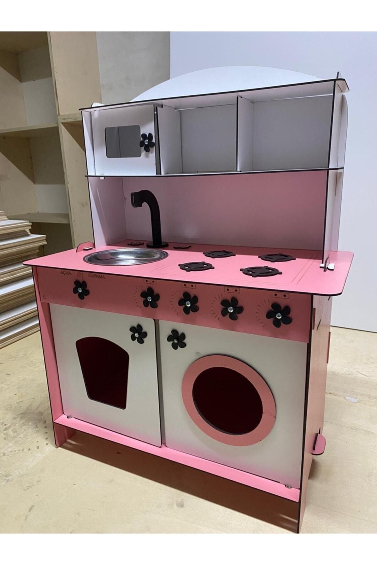 bahadır grup Montessori Eğitici Ahşap Oyuncak Mutfak Dolabı Pembe Beyaz 3mm fotoğrafı 4 (önizleme)