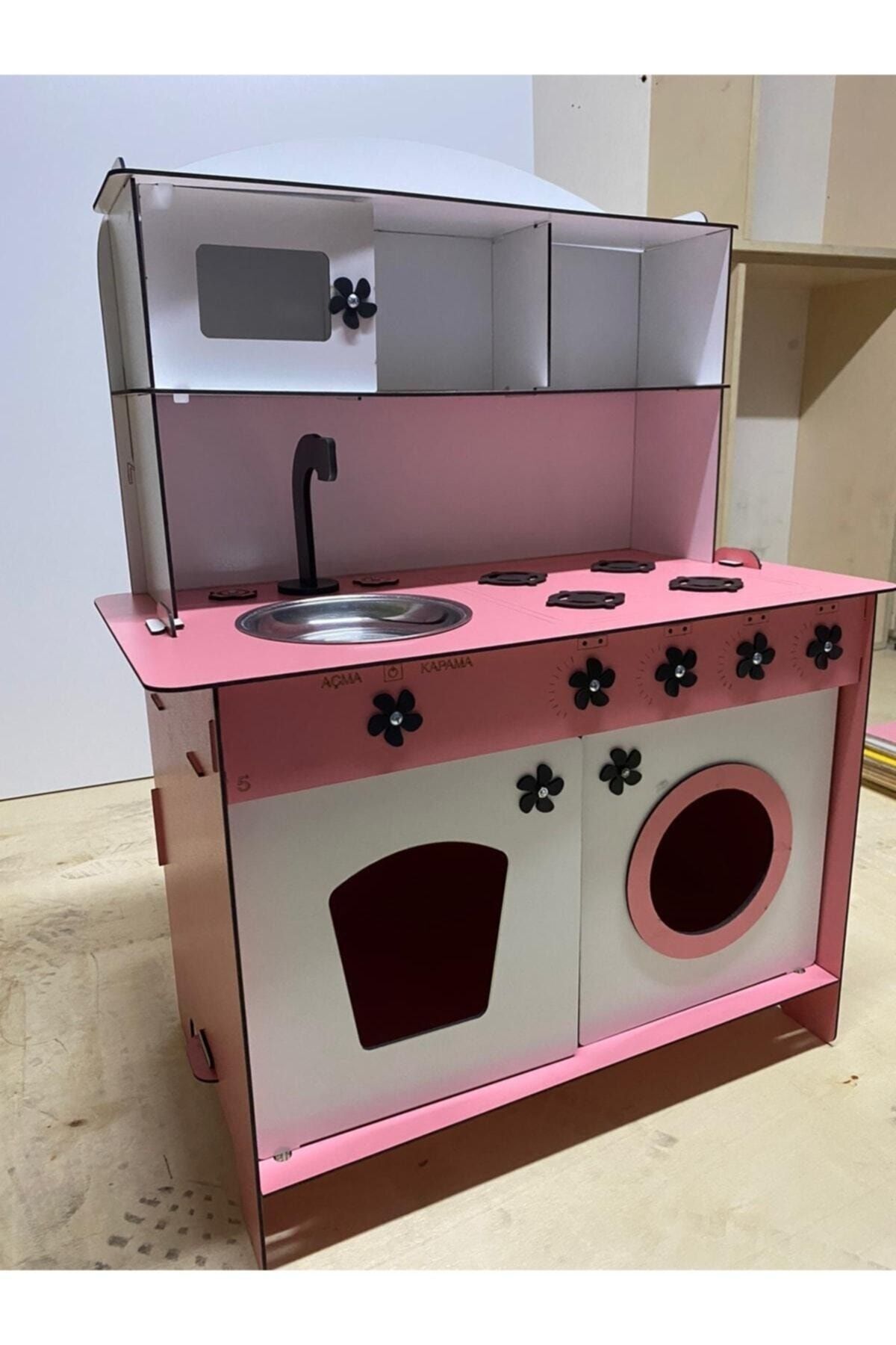 bahadır grup Montessori Eğitici Ahşap Oyuncak Mutfak Dolabı Pembe Beyaz 3mm fotoğrafı 5 (önizleme)
