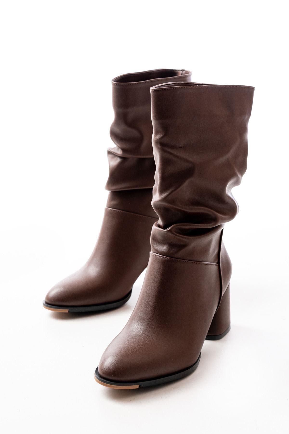 Aymood-Rs-2430 Brown Heeled Gusseted Daily Women's Boots 3