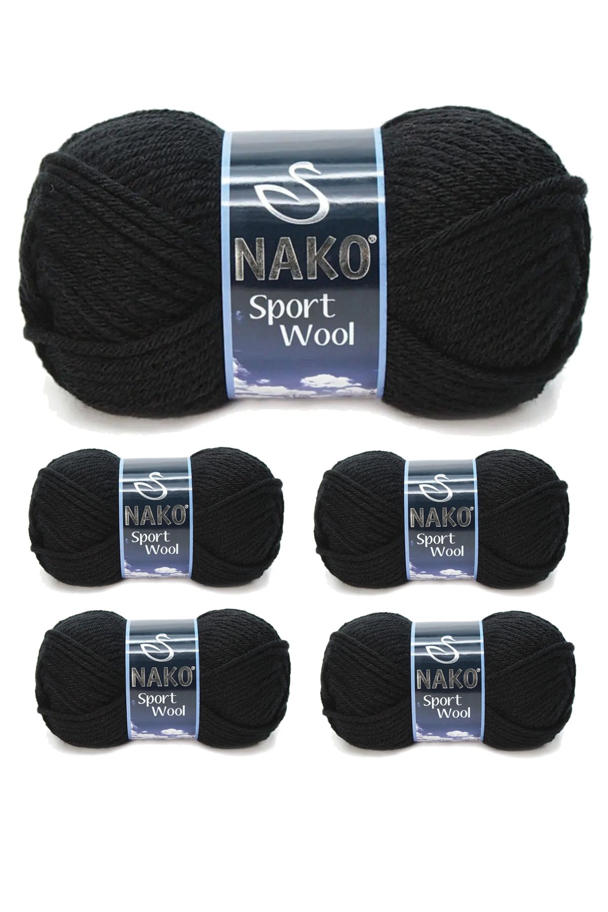 NAKO-5 Pieces Black Sport Wool Scarf Beanie Jacket Vest Knitting Yarn Wool - No: 217 1