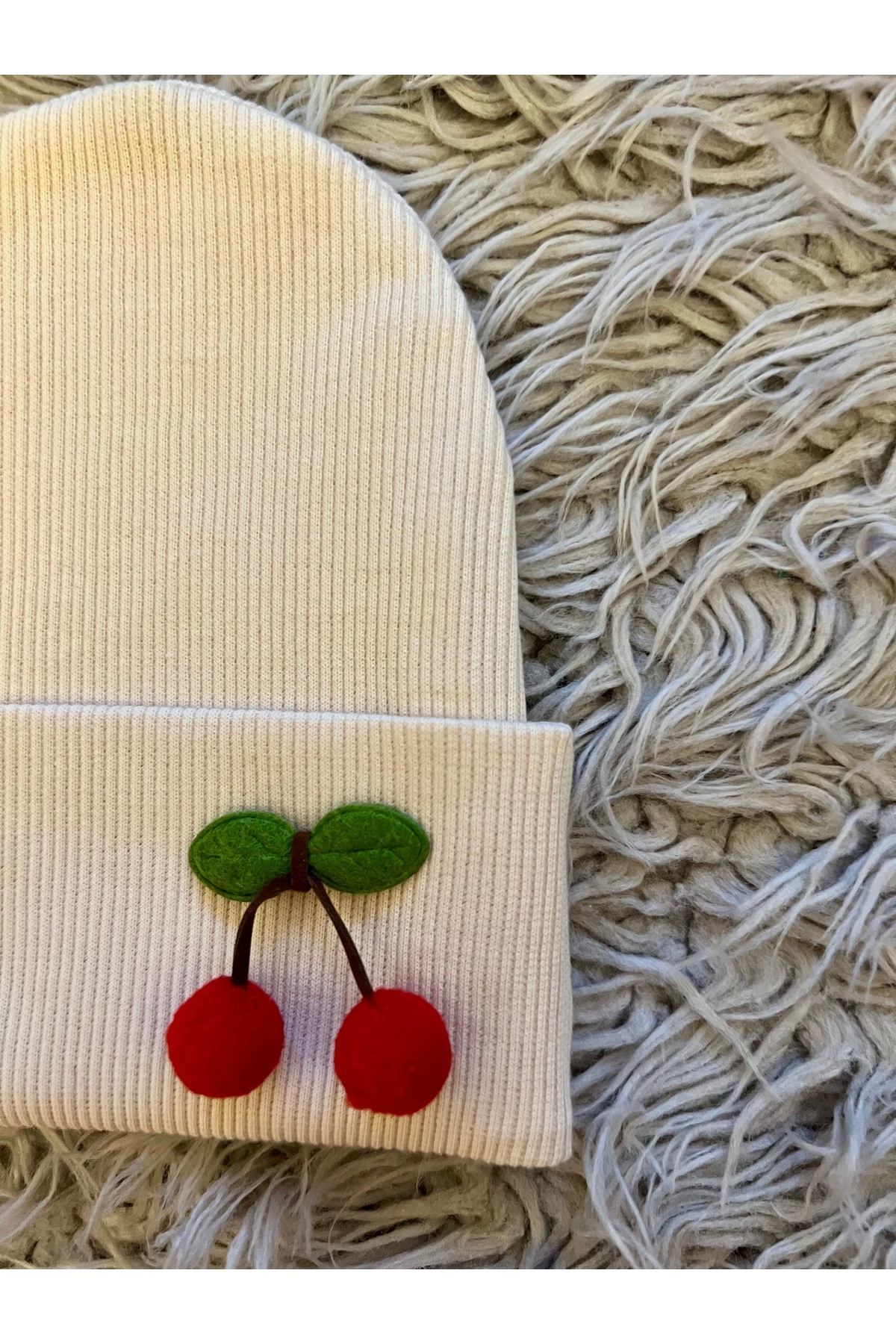 enes baby 2li paket esnek ribana kirazlı etiketli kız çocuk  bere fotoğrafı 2 (önizleme)