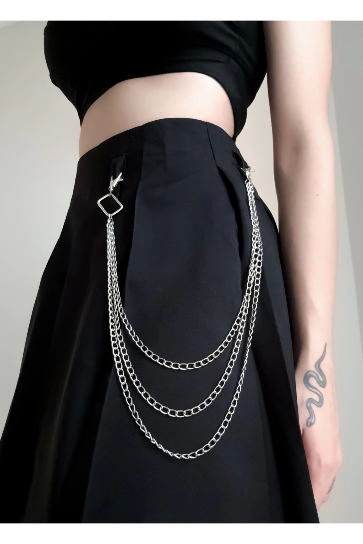 DarkellaStore Gotik Punk Y2K Kare Halkalı Üç Sıralı Uzun Pantolon Zinciri Pantolon Aksesuarı