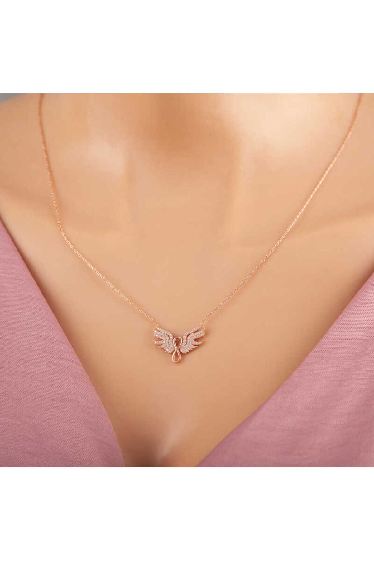 SANSERA 925 Ayar Gümüş Rose Melek Kanadı Sonsuzluk Kadın Kolye