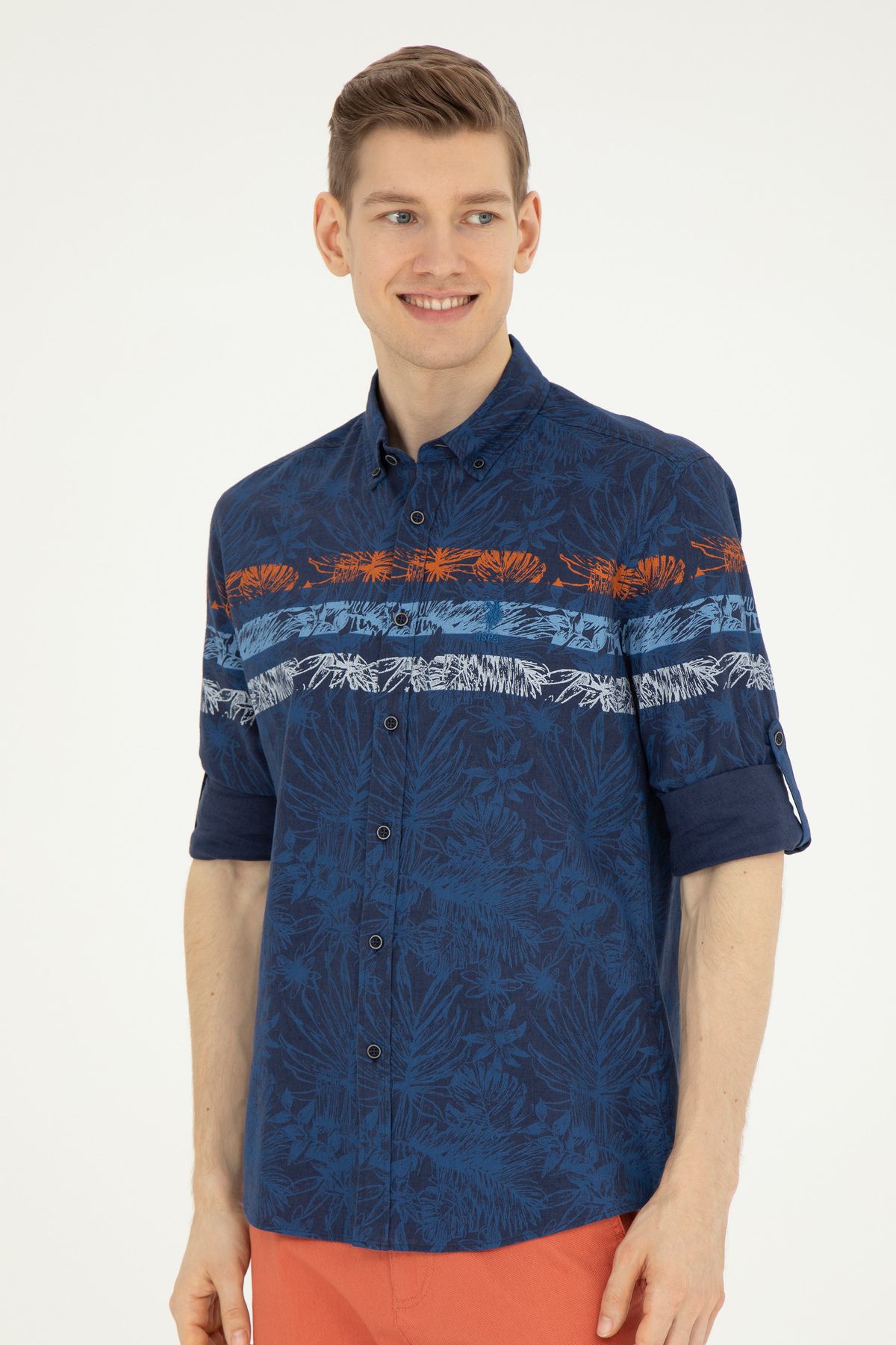 پیراهن آستین بلند مردانه آبی سرمه ای 50283358-VR033 U.S. Polo Assn.