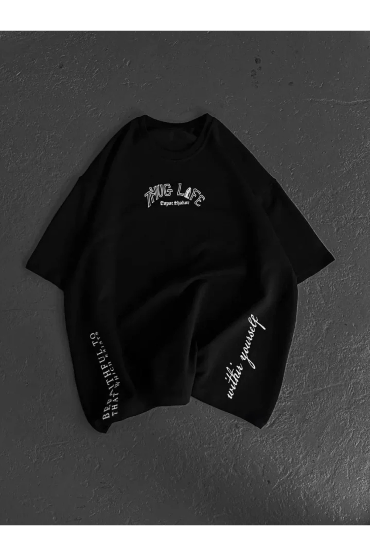 moda wanilia Unisex Baskılı Oversize T-Shirt - Siyah
