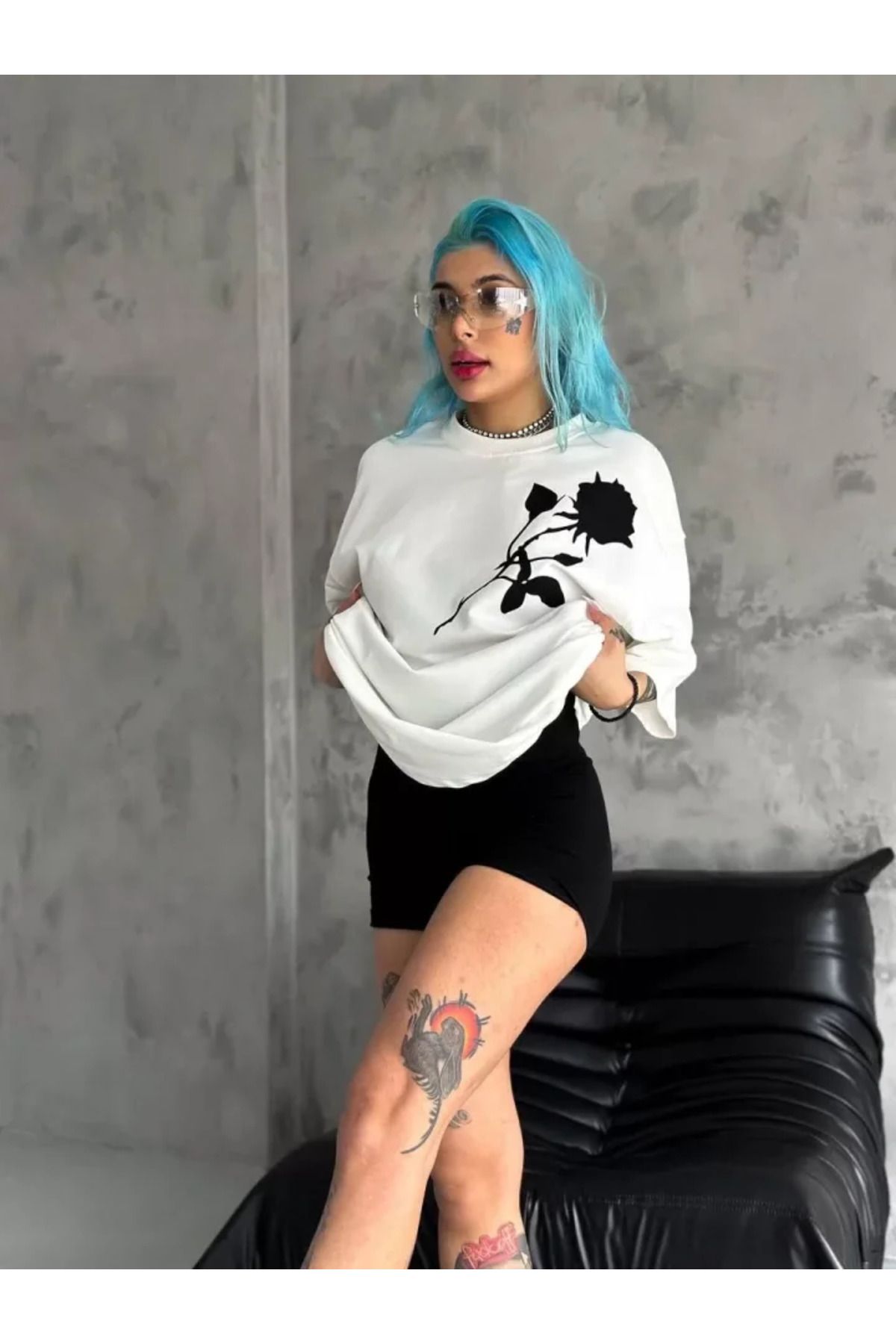 Albayrak Unisex Bisiklet Yaka Baskılı Oversize T-Shirt - Beyaz