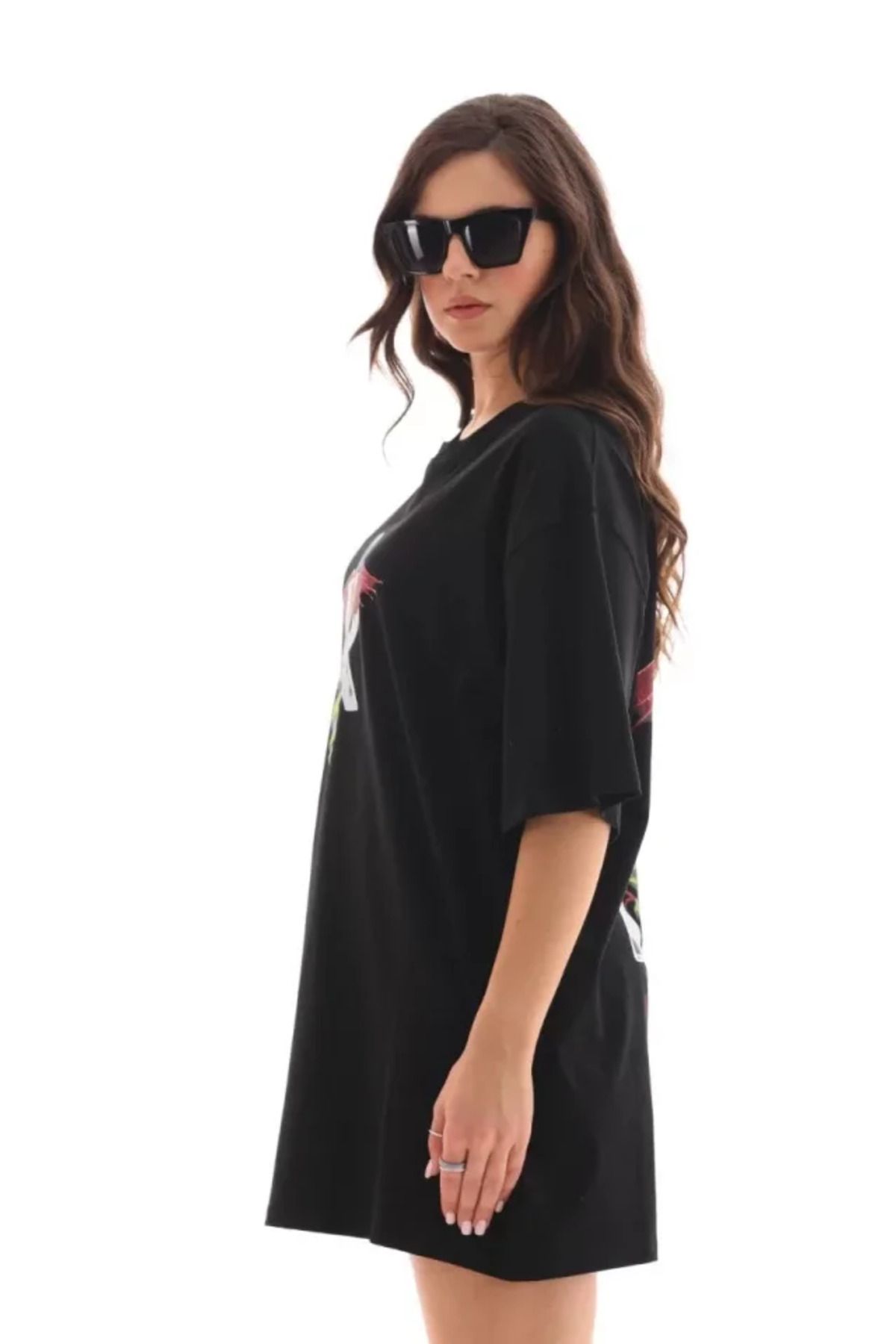 Albayrak Unisex Bisiklet Yaka Baskılı Oversize T-Shirt - Siyah