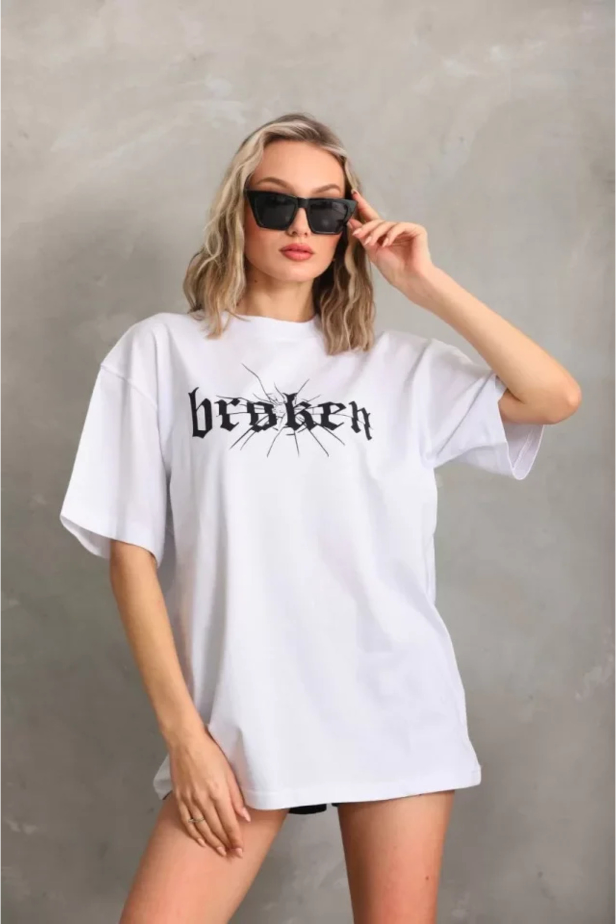 moda wanilia Unisex Baskılı Oversize T-Shirt - Beyaz