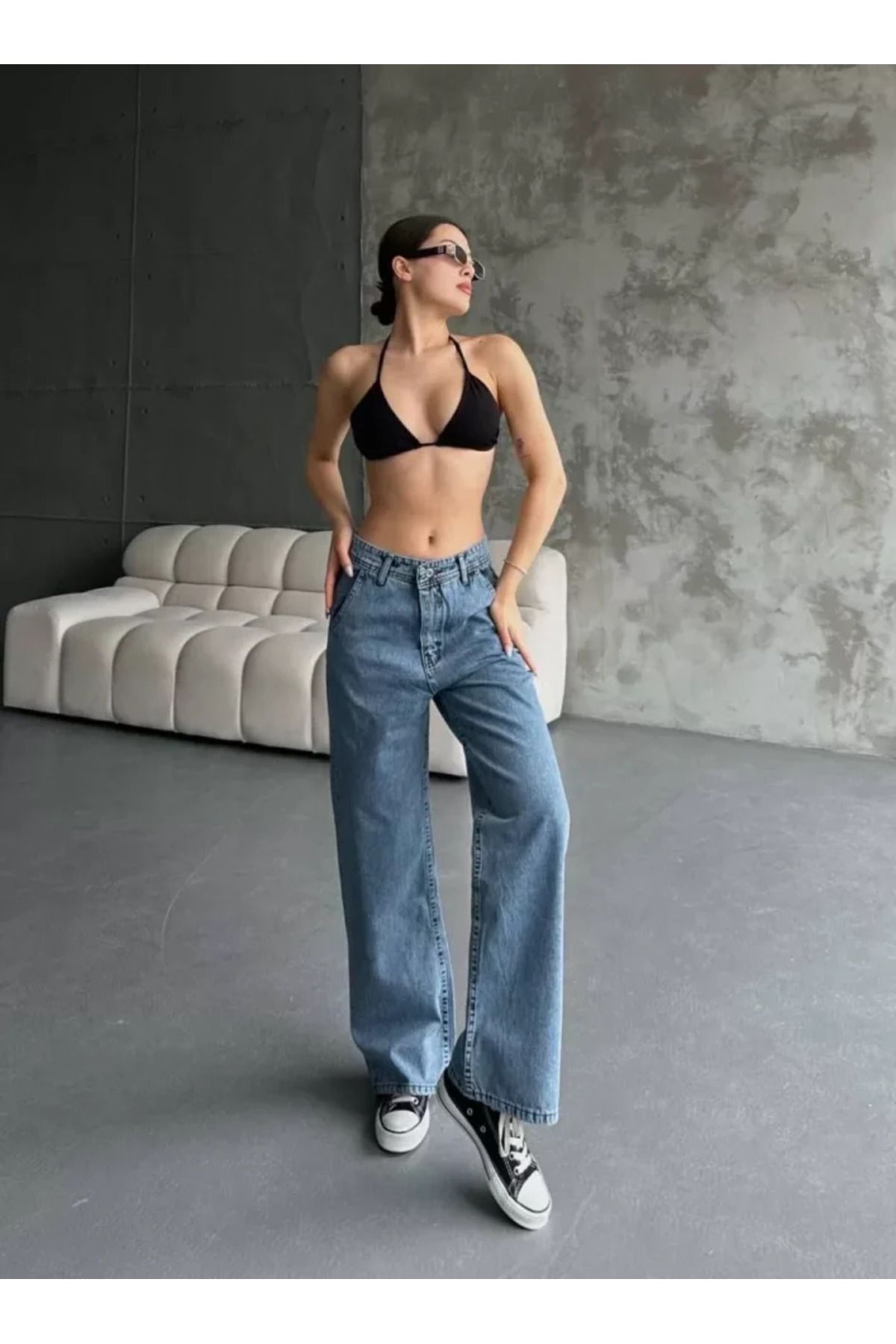 ATOM84 Palazzo Jeans Pantalon - Mavi