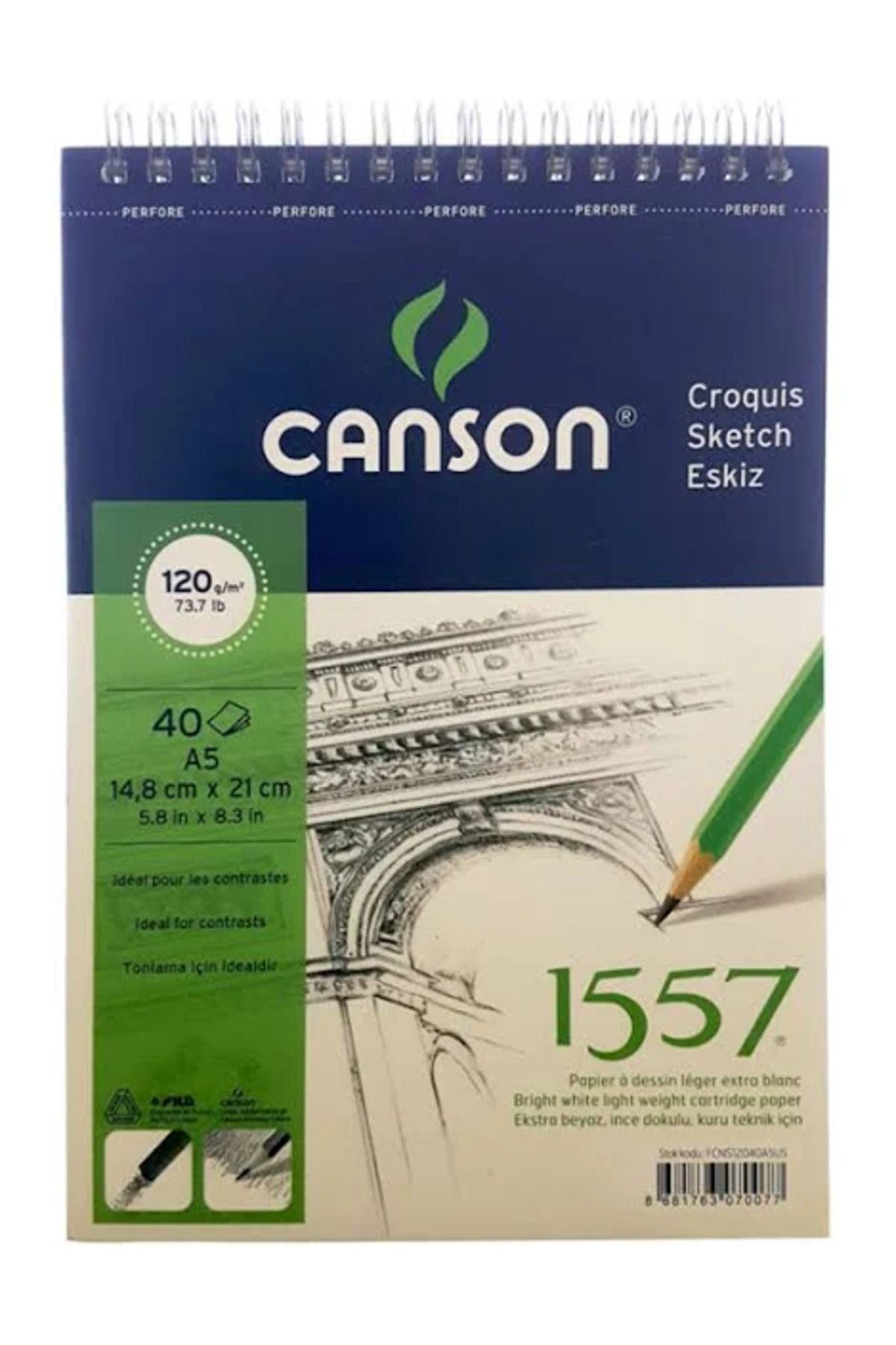 Canson 1557 A5 40yp 120gr Spiralli Eskiz Çizim Resim Defteri / Fcns12040a5us