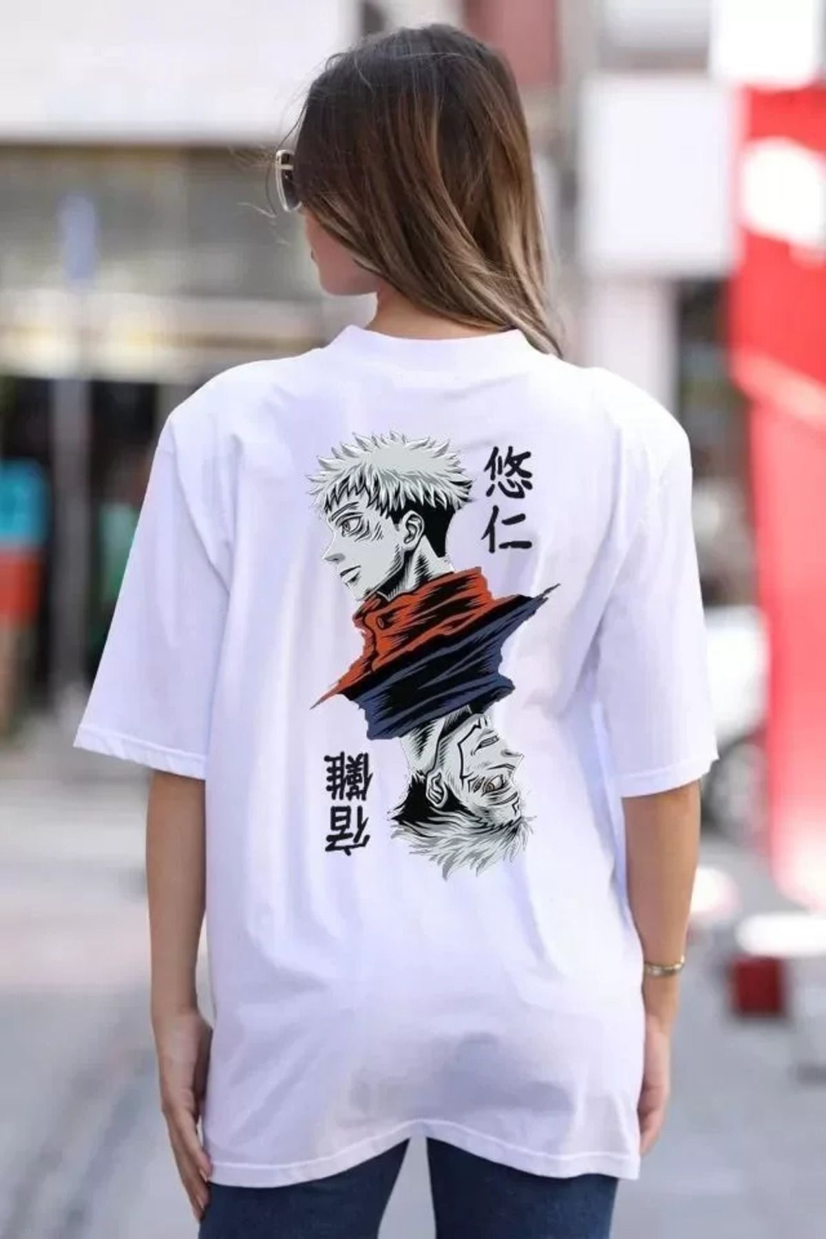 Albayrak Unisex Bisiklet Yaka Baskılı Oversize T-Shirt - Beyaz