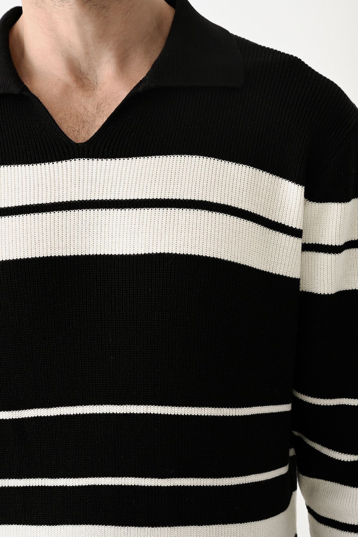 İLKCET MODA-V-Neck Premium Striped Knitwear Men's Sweater 2