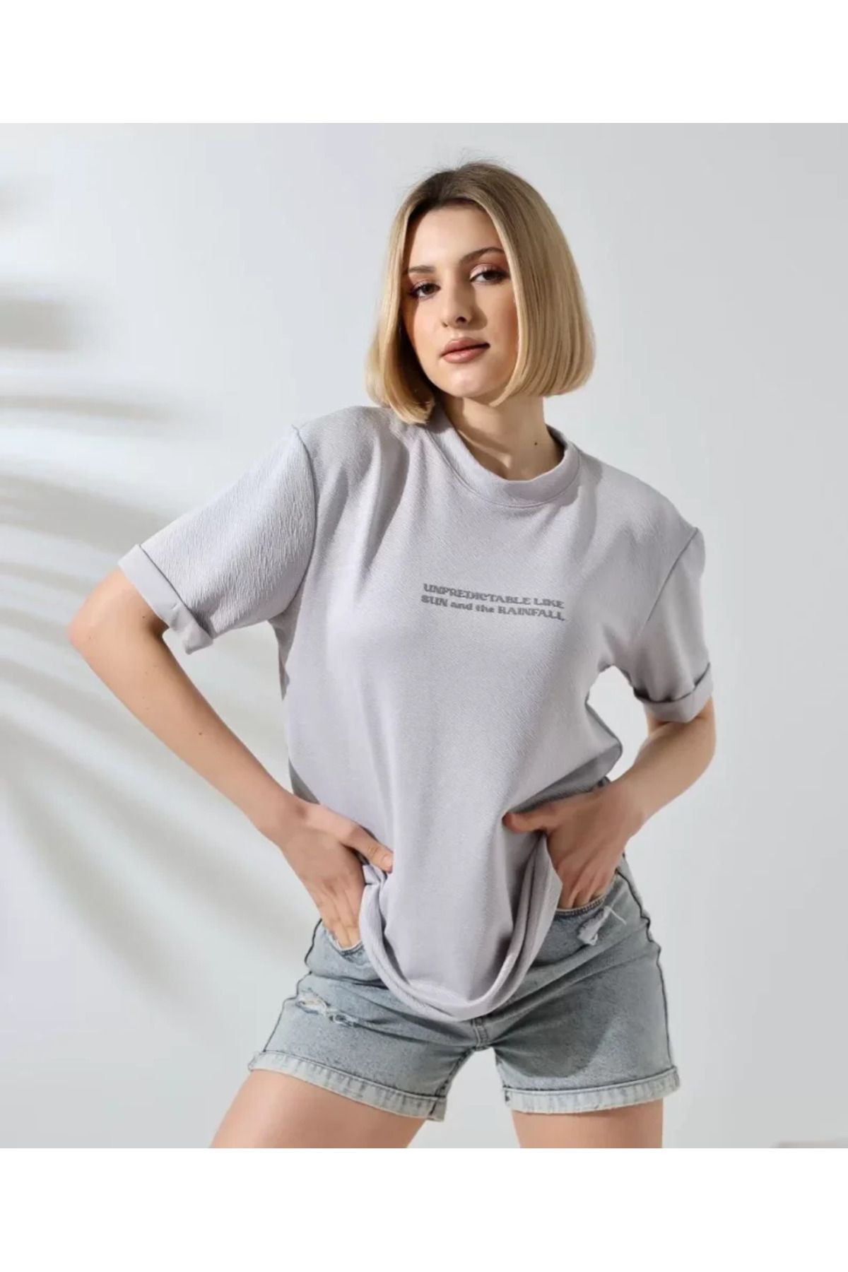 Albayrak Unisex Bisiklet Yaka Baskılı Slim Fit T-Shirt - Boyalı Gri