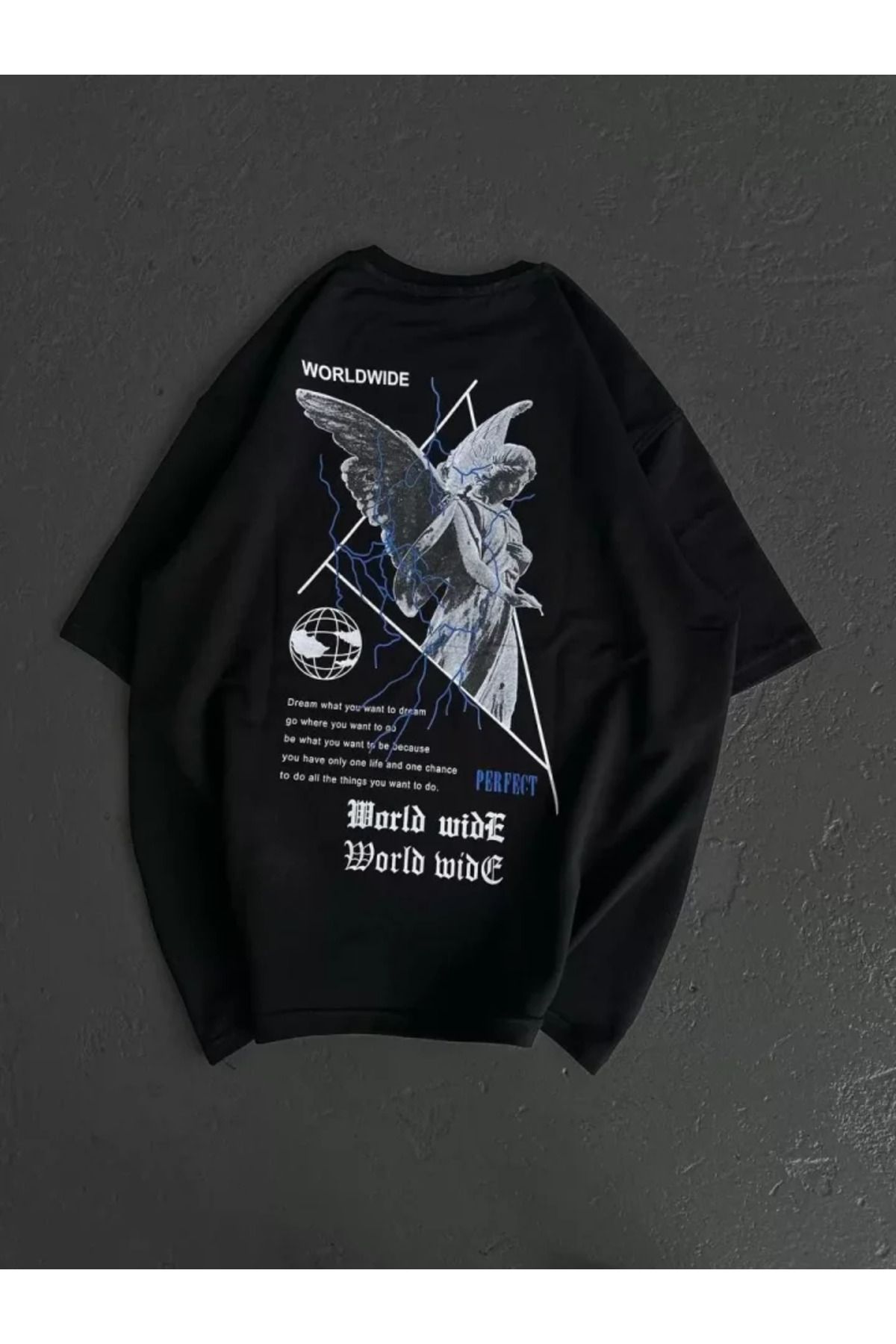 Albayrak Unisex Bisiklet Yaka Baskılı Oversize T-Shirt - Siyah