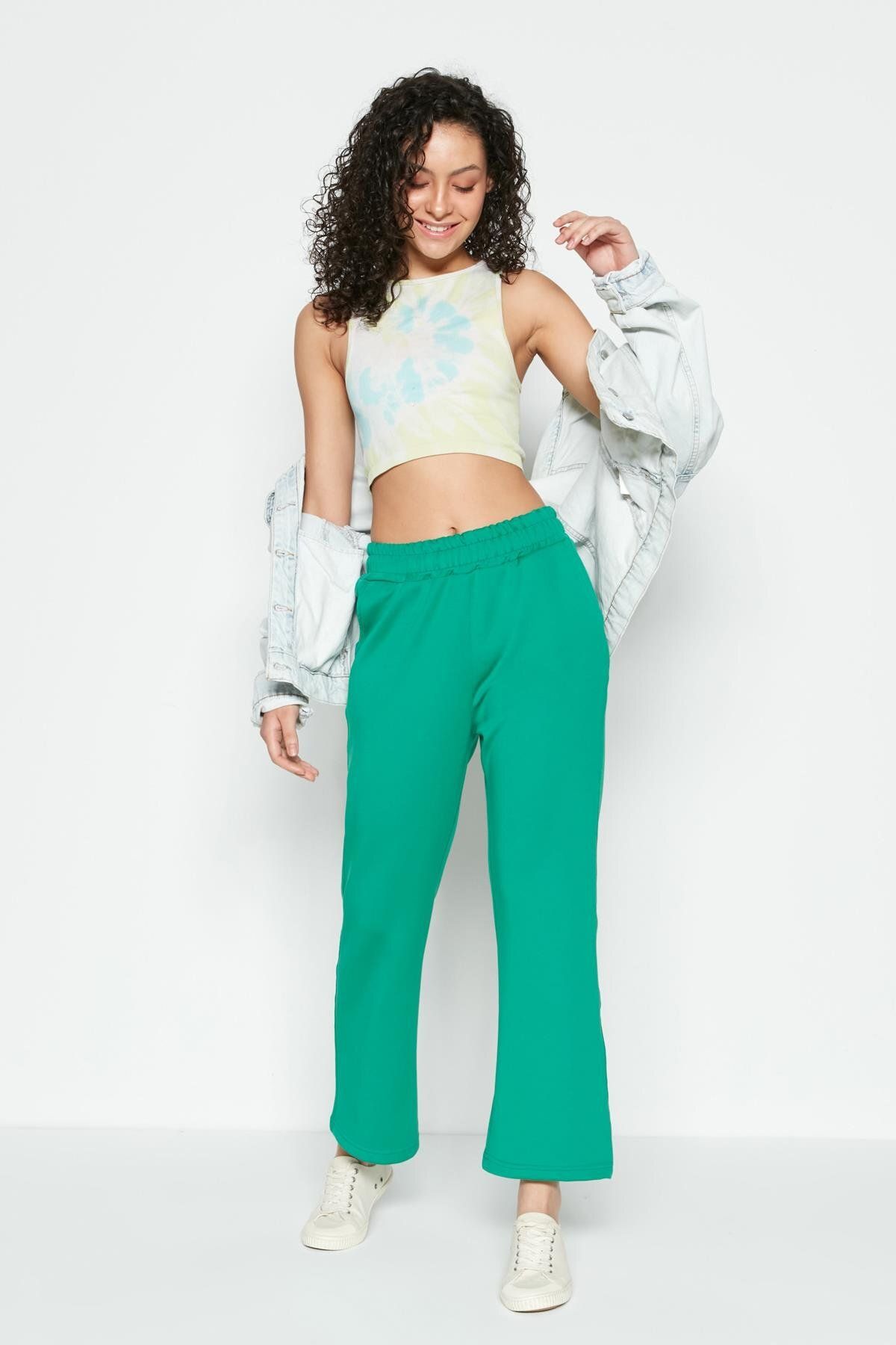 C&City-Green Wide Leg Flared Leg Sweatpants - 804 1