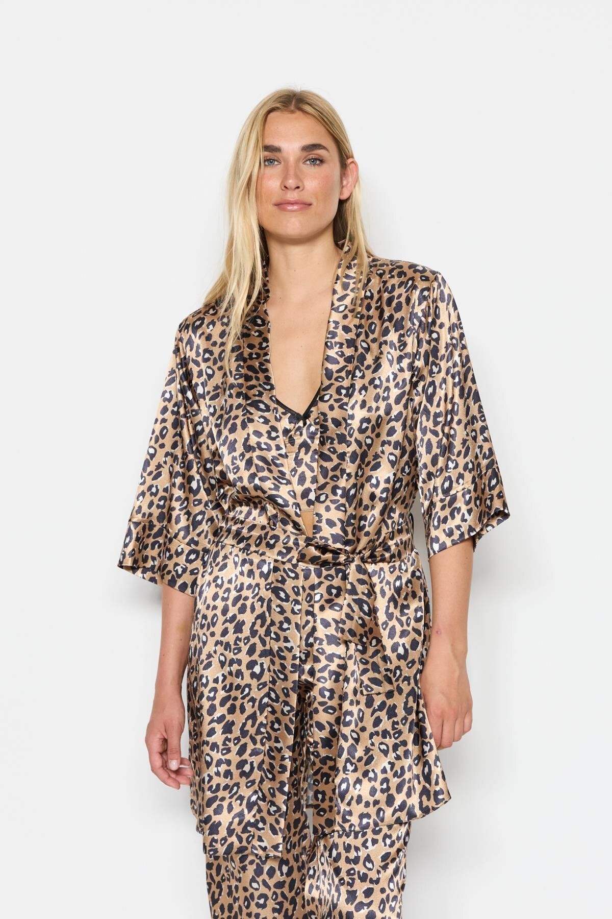 C&City-045 Gemustertes 3-teiliges Satin-Pyjama-Set für Damen Braun/Leopard 5