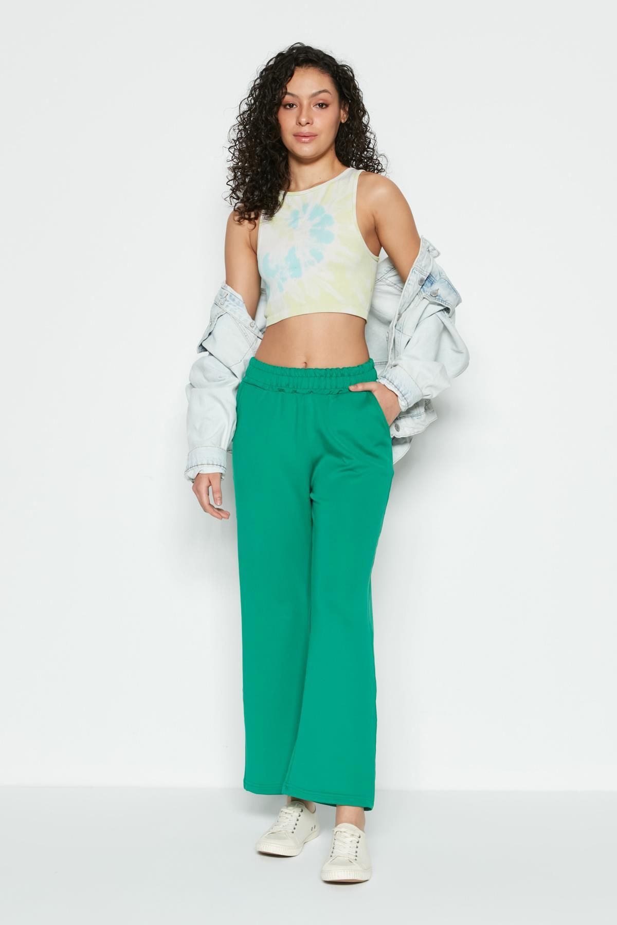 C&City-Green Wide Leg Flared Leg Sweatpants - 804 2