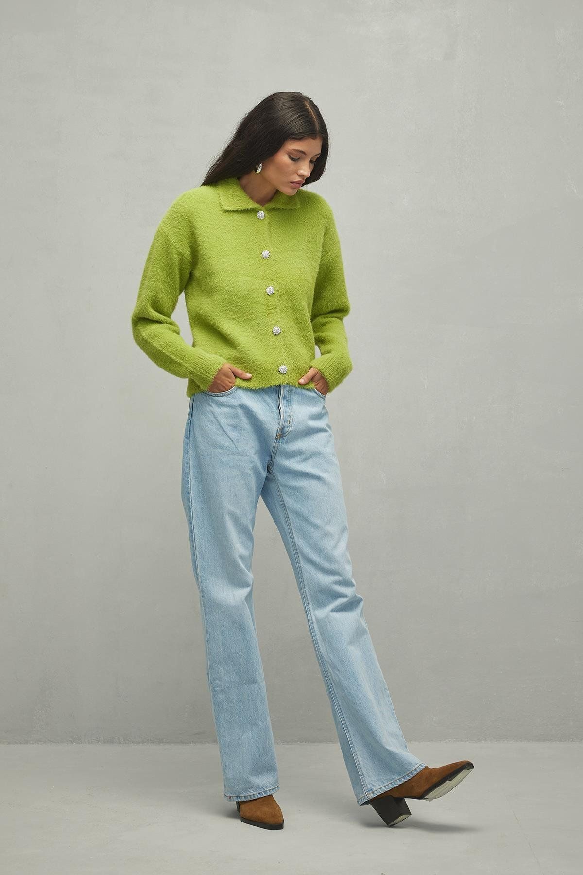 Fahhar-Green Soft Crop Cardigan 1