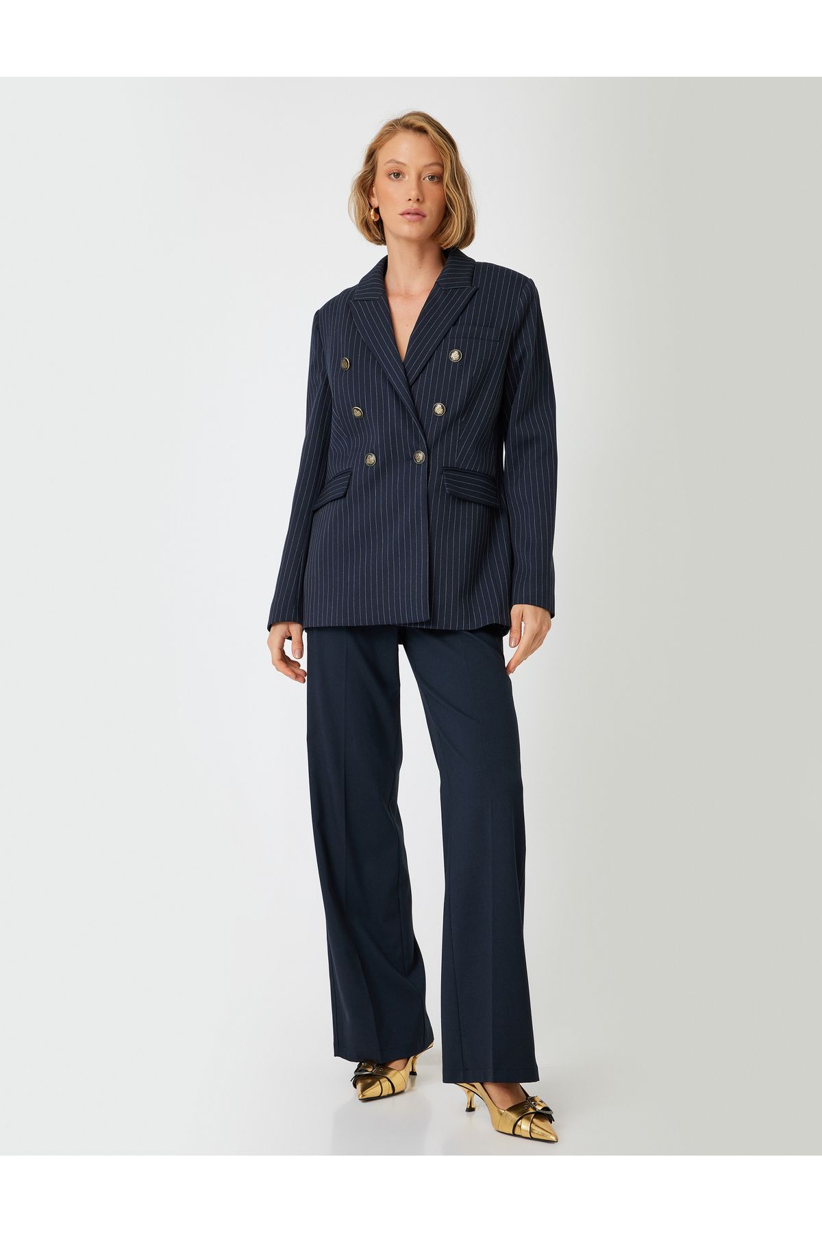 Koton-Hip-Length Covered Double-Breasted Blazer Jacket - Double Pockets and Buttons 1