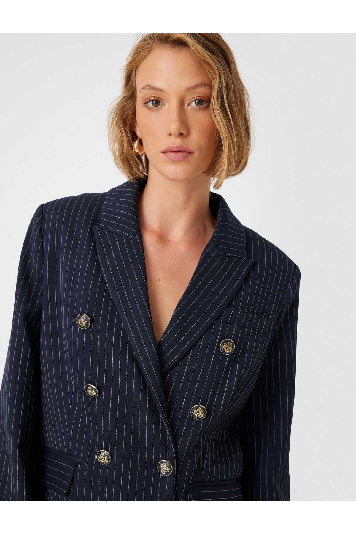 Koton-Hip-Length Covered Double-Breasted Blazer Jacket - Double Pockets and Buttons 2
