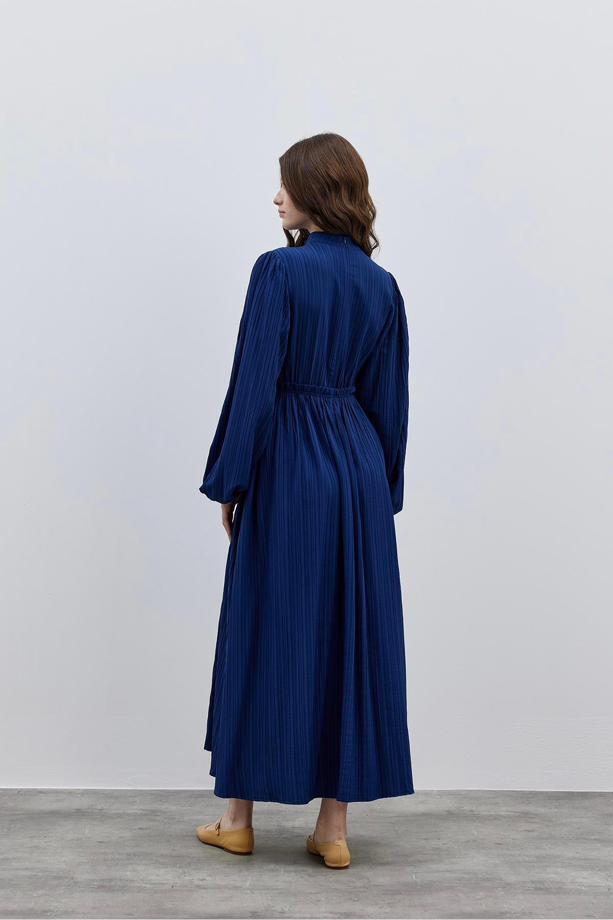 Fahhar-Rochie cu mâneci cu balon bleumarin 5