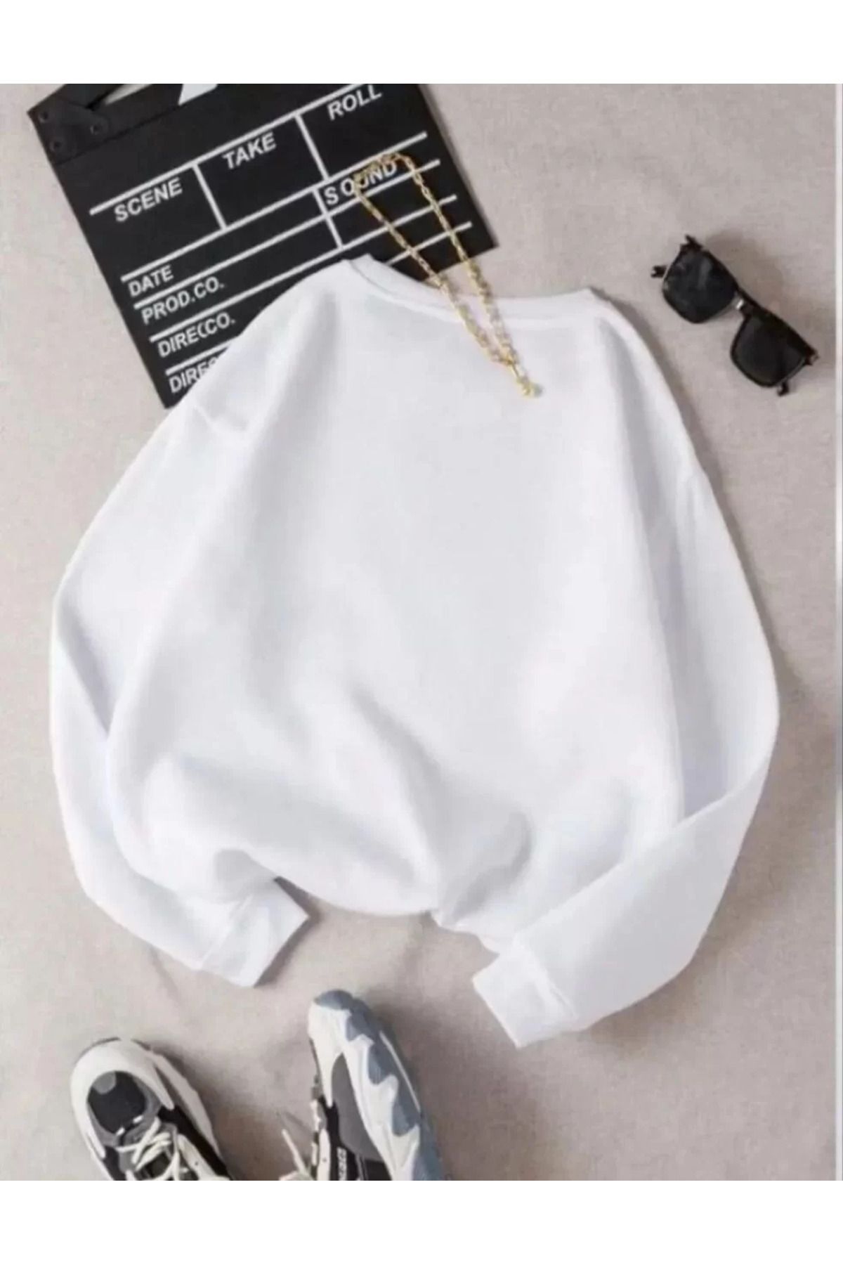 SA Alişveriş Dünyam Unisex Üç İplik Biskilet Yaka SweatShirt - Beyaz