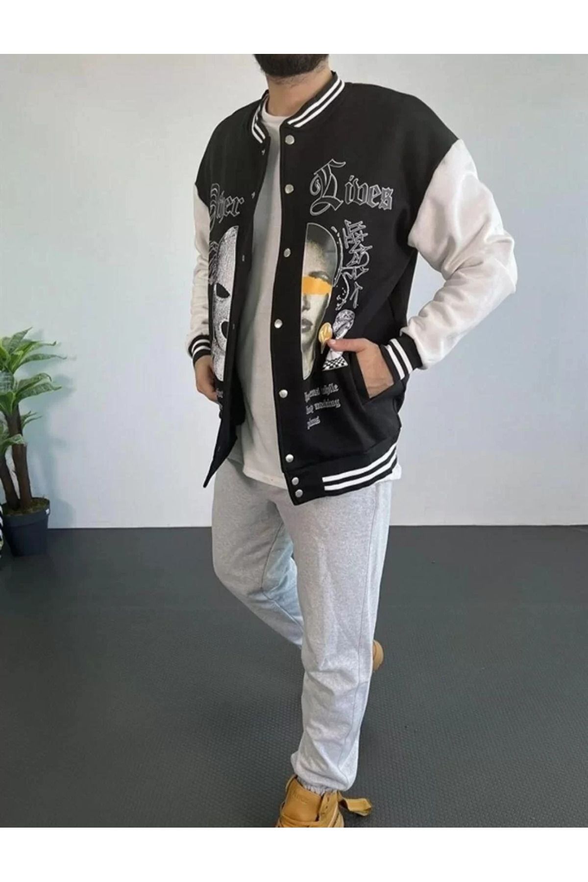 SA Alişveriş Dünyam Erkek Oversize Kolej Ceket - Siyah