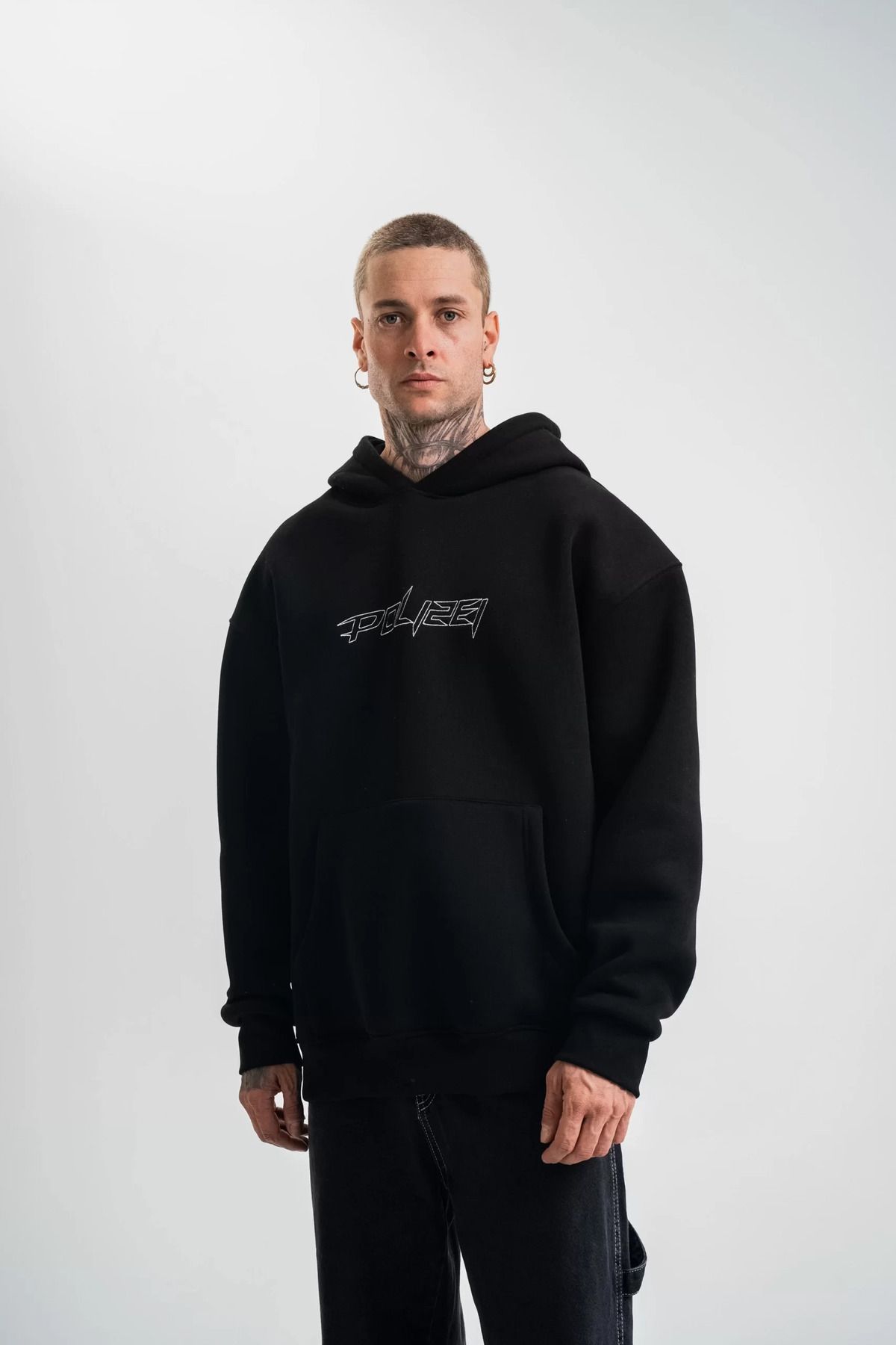 SA Alişveriş Dünyam Unisex Üç İplik Kapşonlu Nakışlı SweatShirt - Siyah
