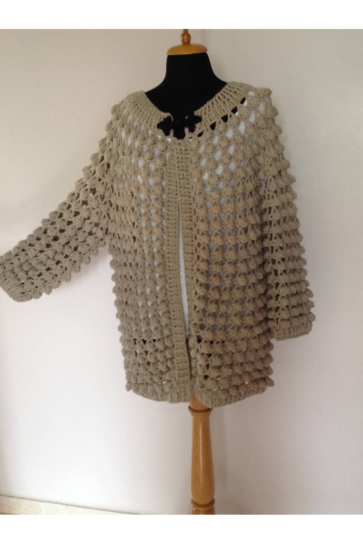 drt tasarım-Hand Knitted Crochet Openwork Design Women's Winter Combination Cardigan 6