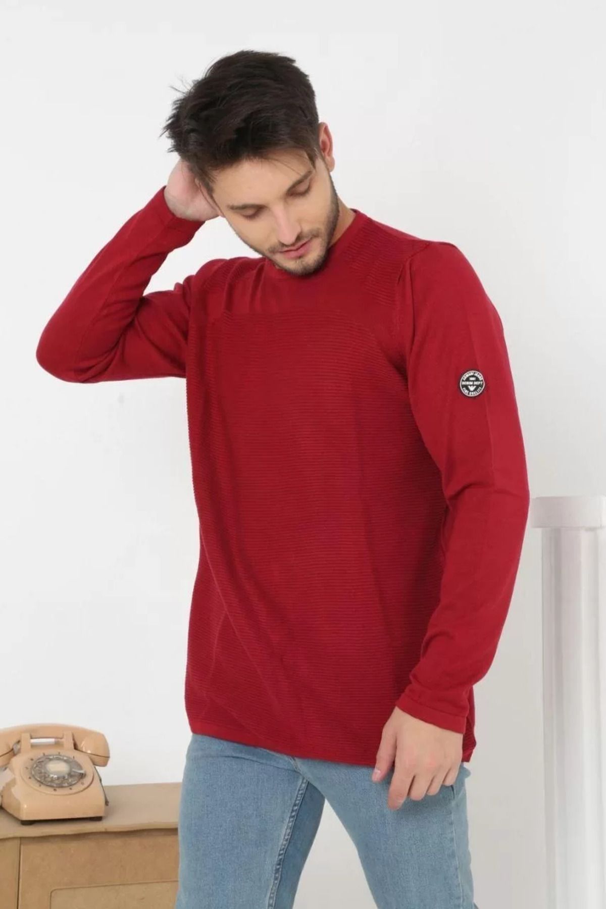 C&Z Collection Erkek Biskilet Yaka Kolu Armalı - Kırmızı