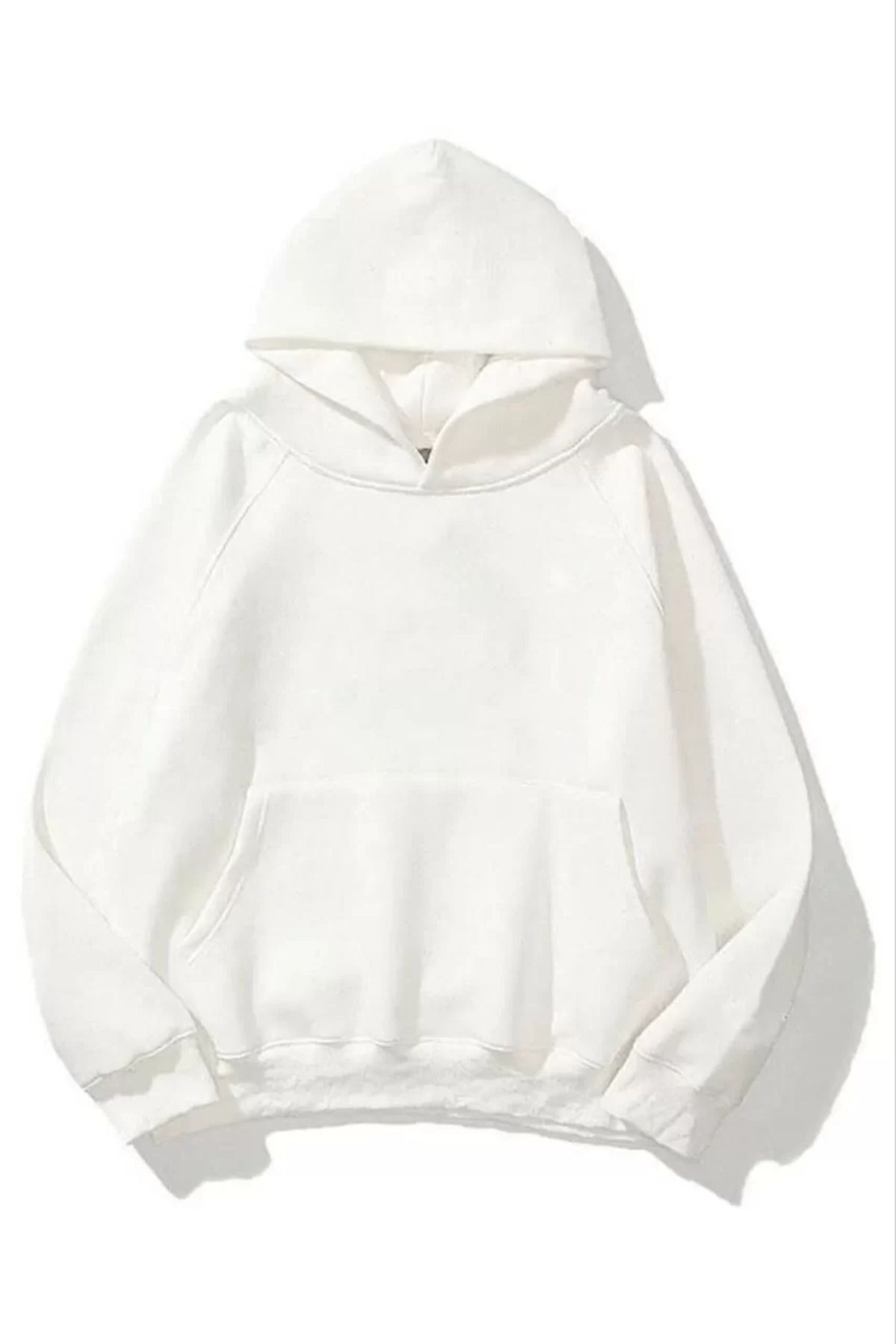 SA Alişveriş Dünyam 3 İplik Pamuklu Unisex Kapşonlu Sweetshirt - Beyaz