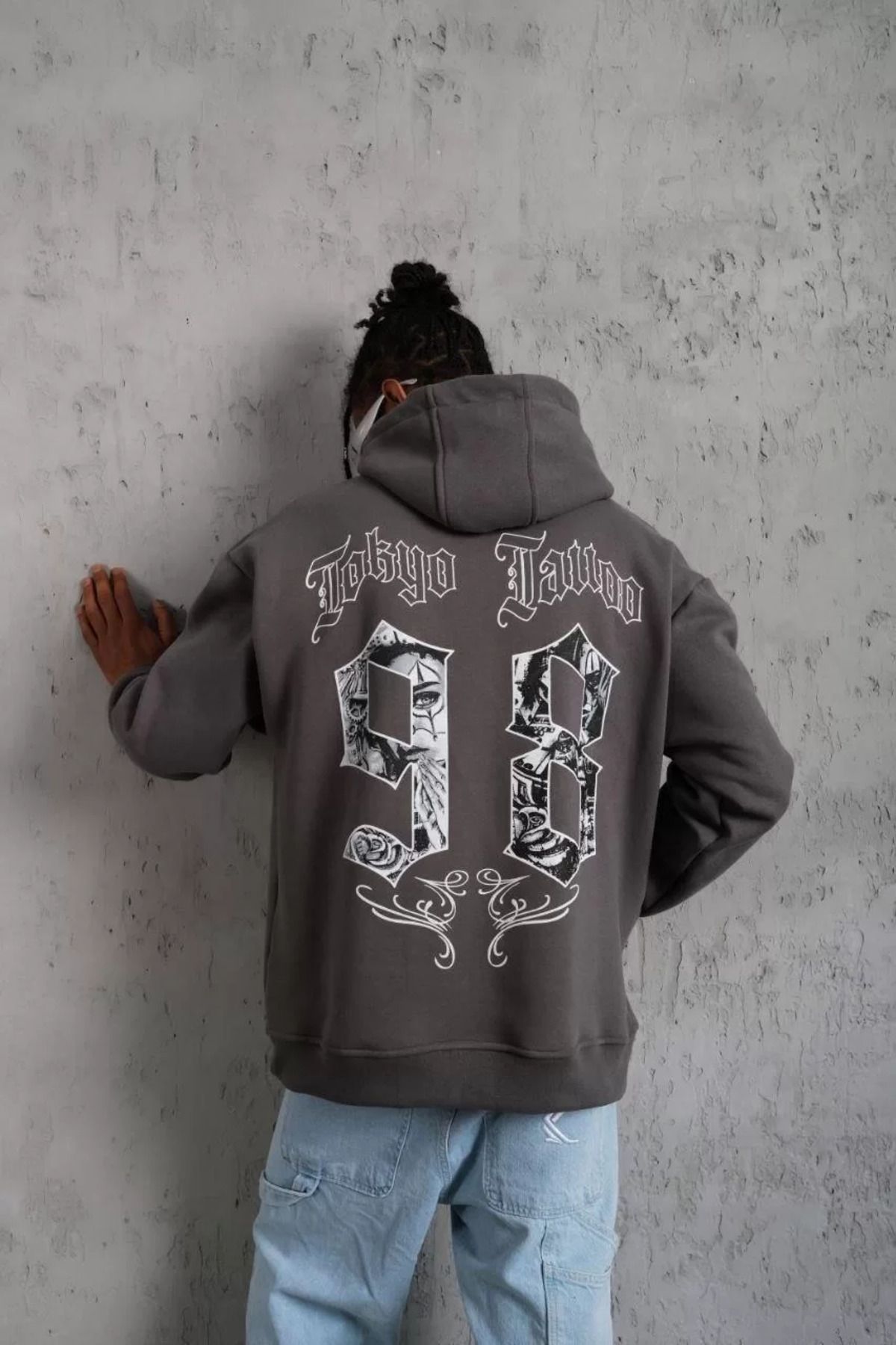 SA Alişveriş Dünyam Erkek 98 Baskılı Kapşonlu Sweat - Gri
