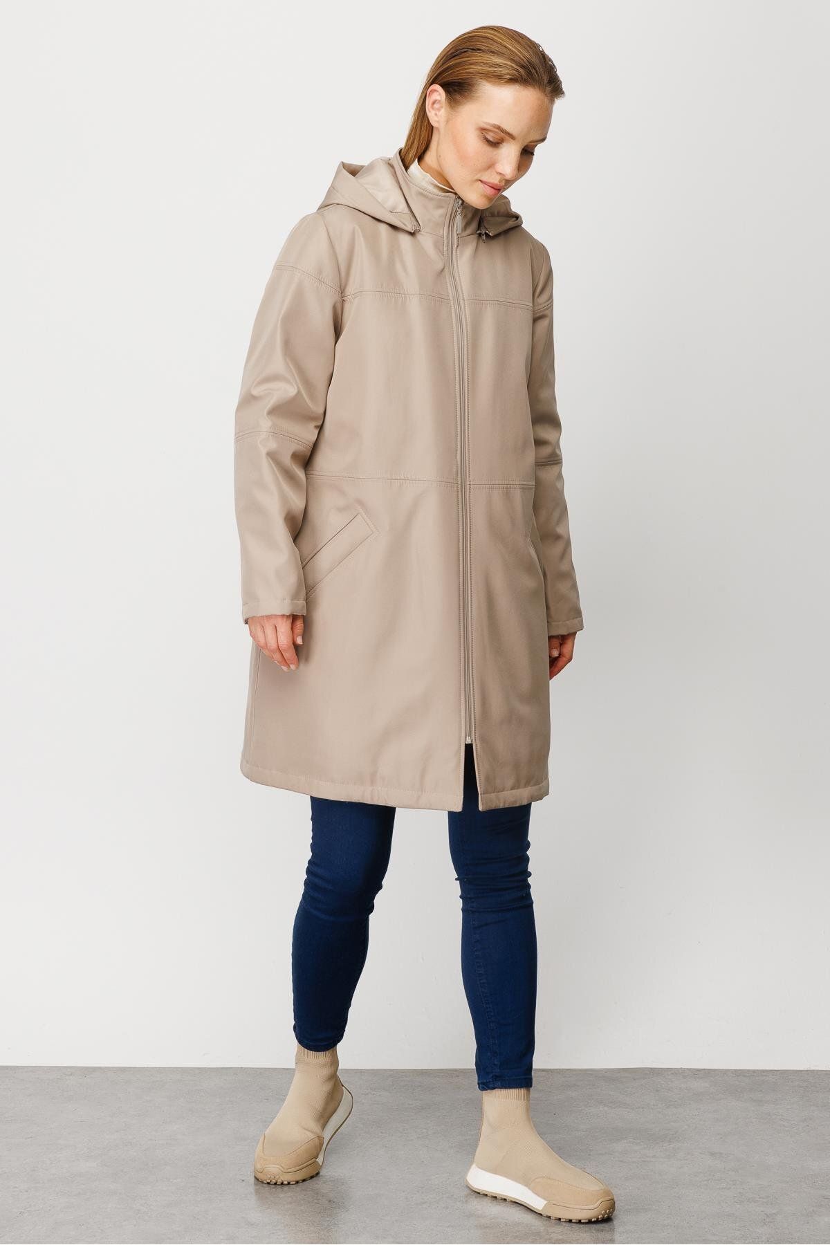 Micca-Interlayer Sewing Detailed Timeless Quilted Filled Coat-Stone 1