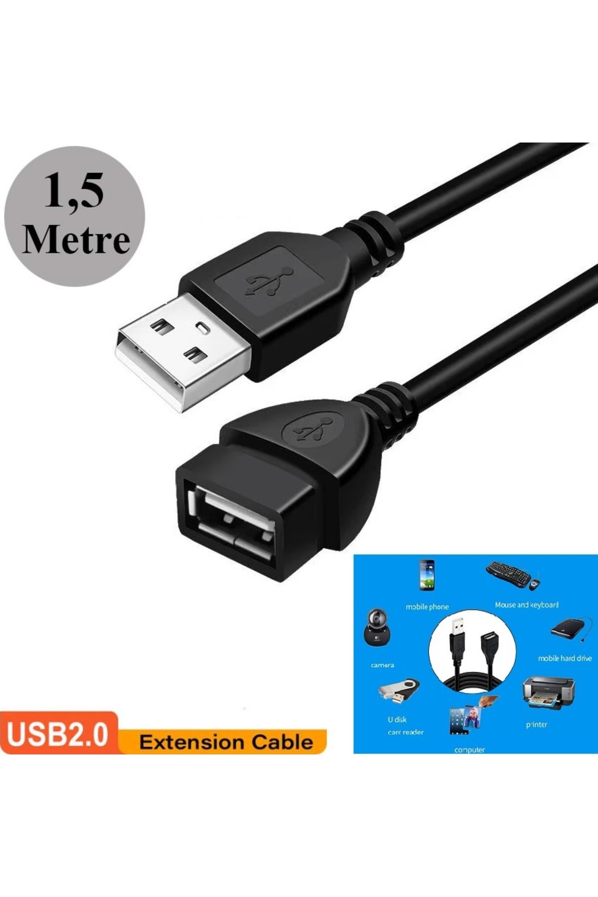 Derwell Usb Uzatma Yüksek Hız Usb Uzatma Kablosu Uzatıcı Ara Kablosu Dişi Erkek Usb 2.0 Cabble 1.5 Metre