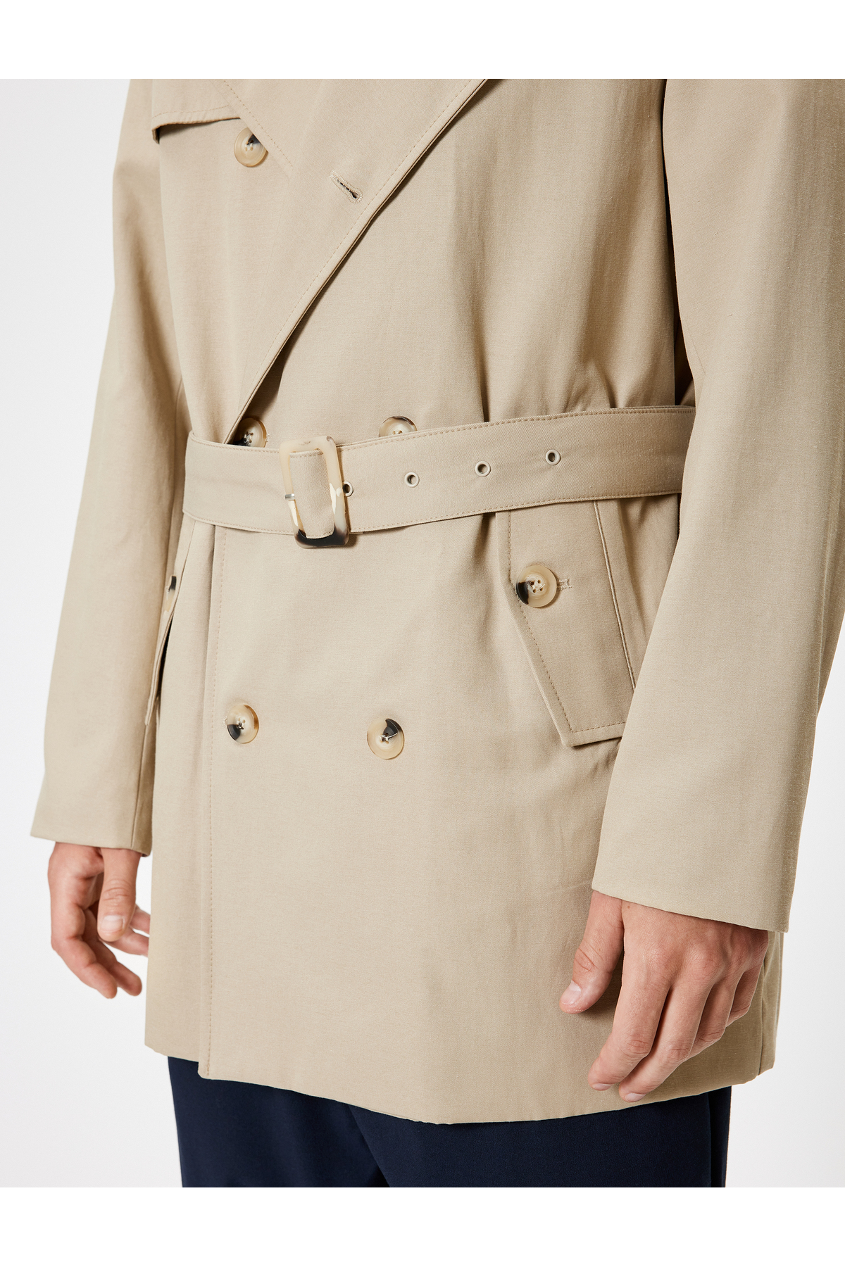 Koton  Slim Fit Trençkot Kuşak Detaylı Pamuk Karışımlı - Görsel 5