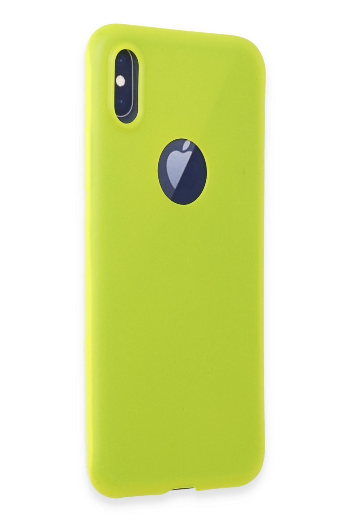 cepmoda iPhone XS Uyumlu İnce Esnek Soft Rubber Telefon Kılıfı - PARLAK SARI