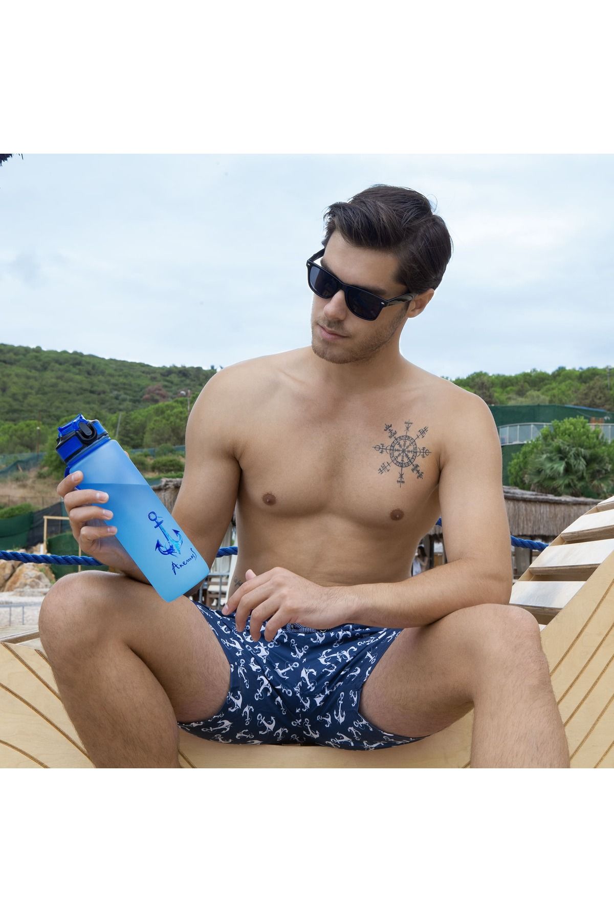 ANEMOSS-Anchor Pattern Tritan Water Bottle, 1000 ml 7