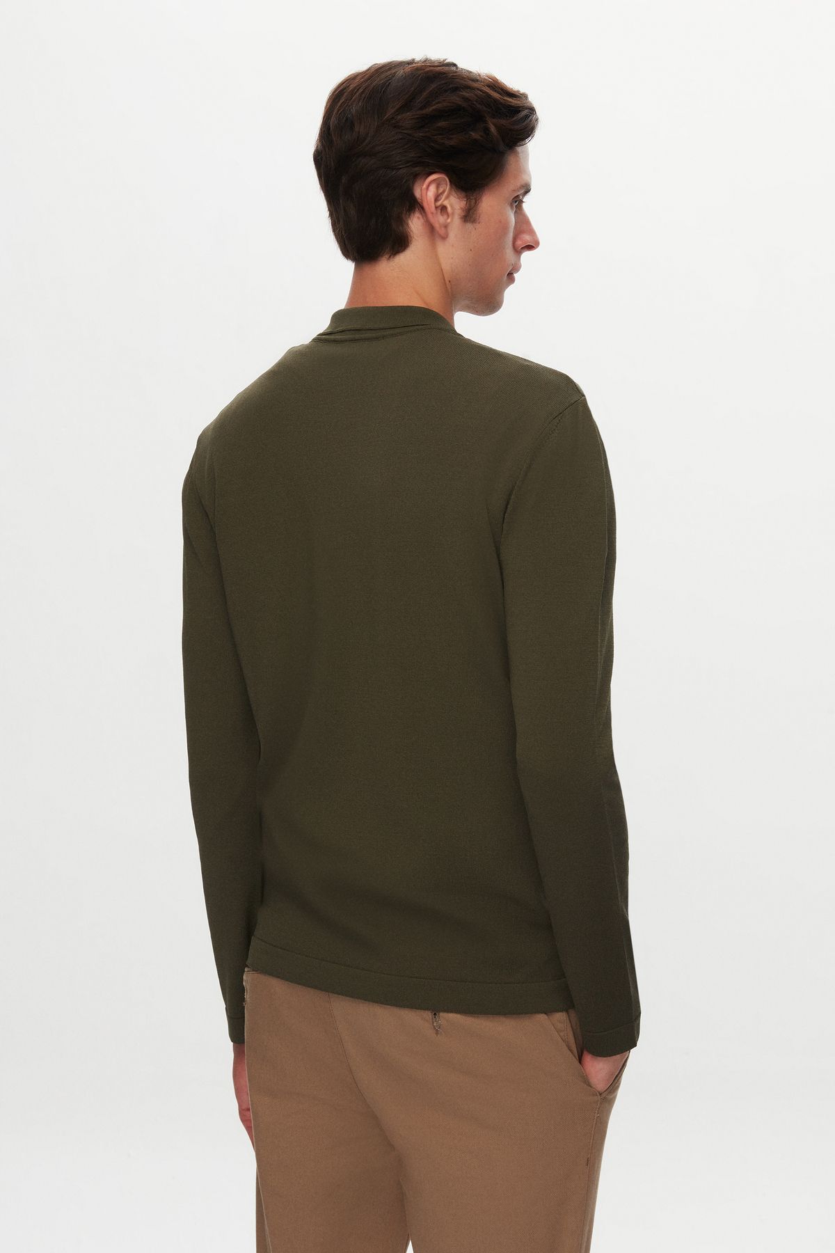 Twn-Slim Fit Khaki Plain Knit Rayon Knitted Sweater 5