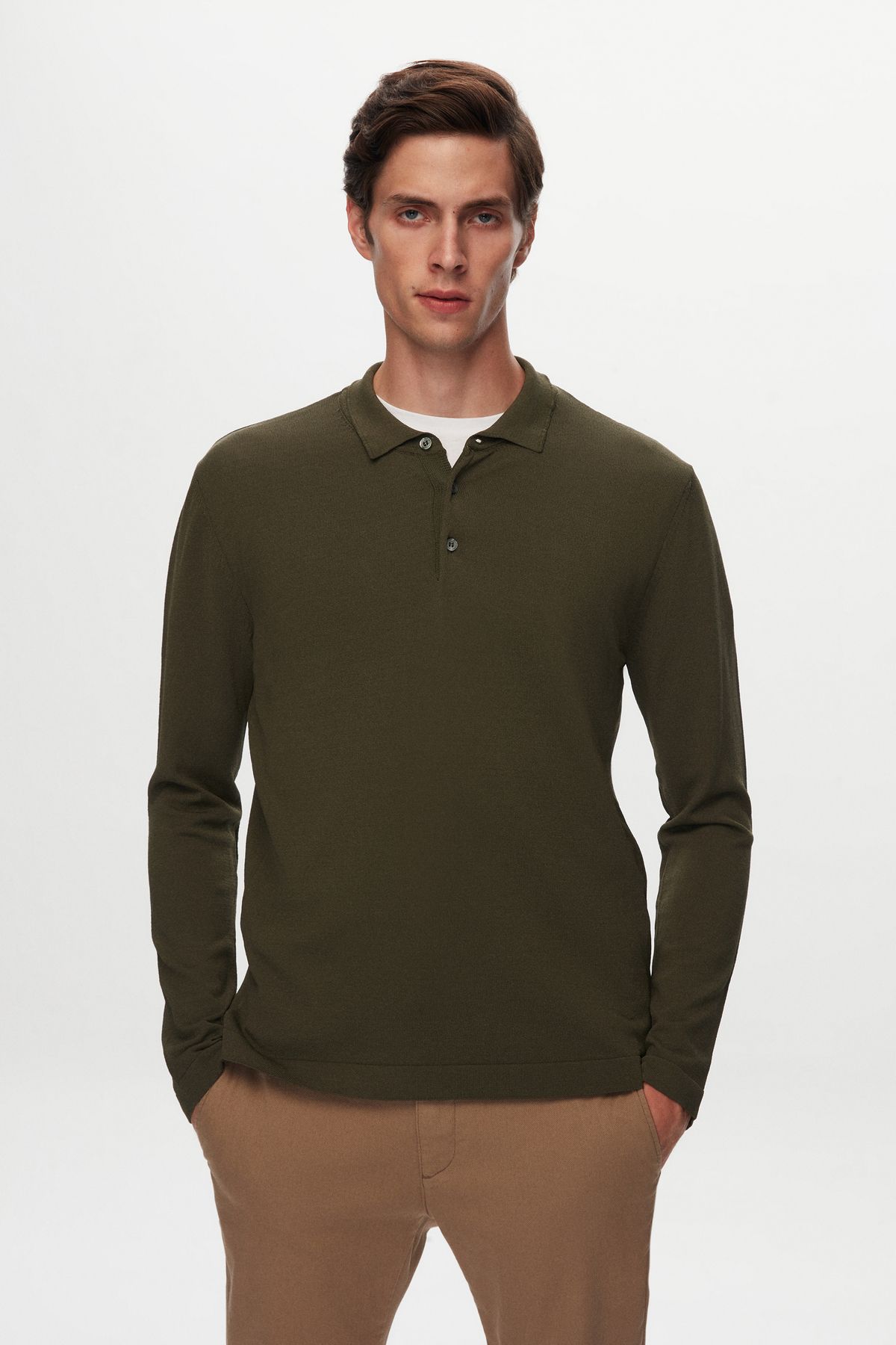 Twn-Slim Fit Khaki Plain Knit Rayon Knitted Sweater 1