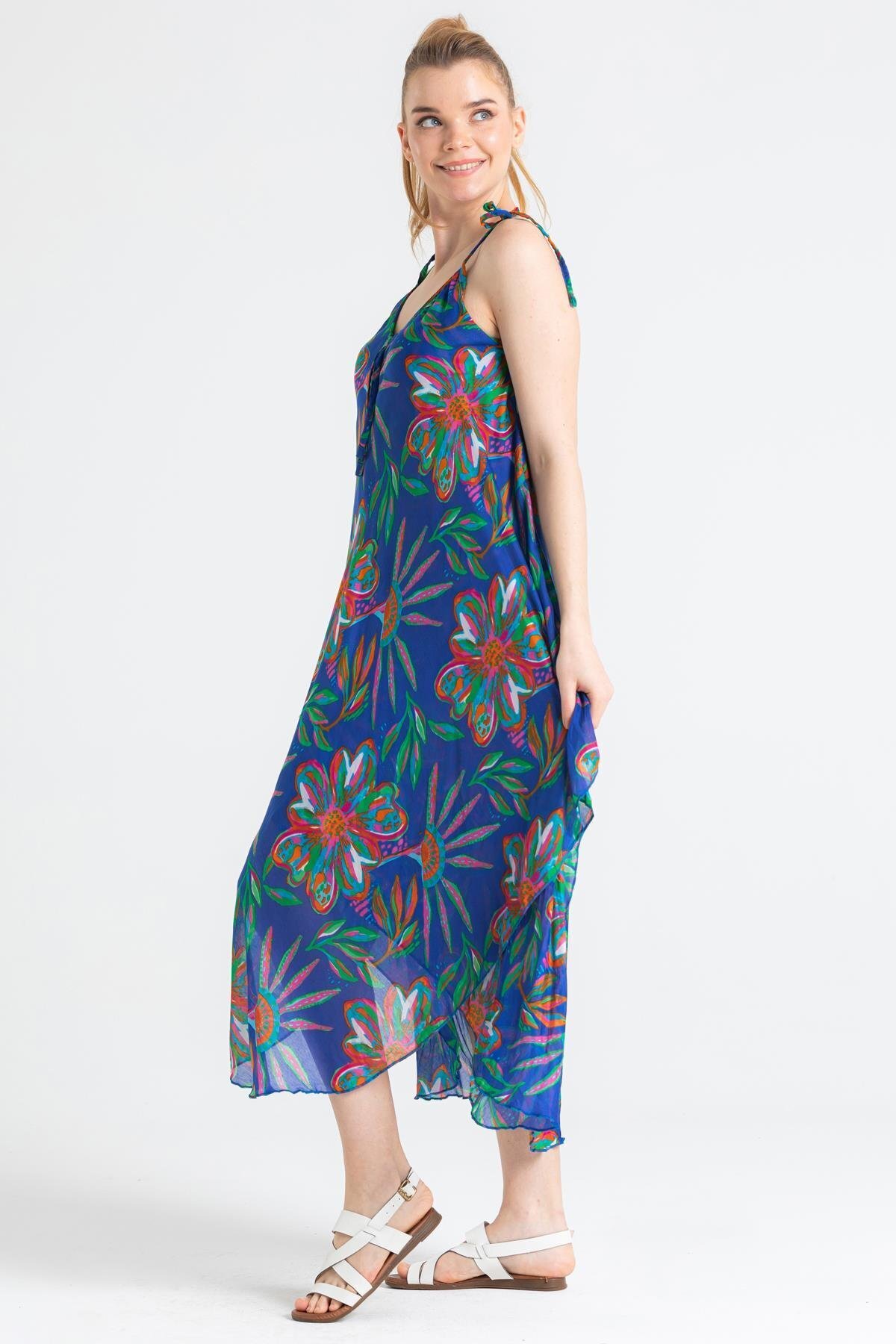 Eliş Şile Bezi-Rochie de vară cu bretele Voile Aphrodite Midi Saks 6192 4