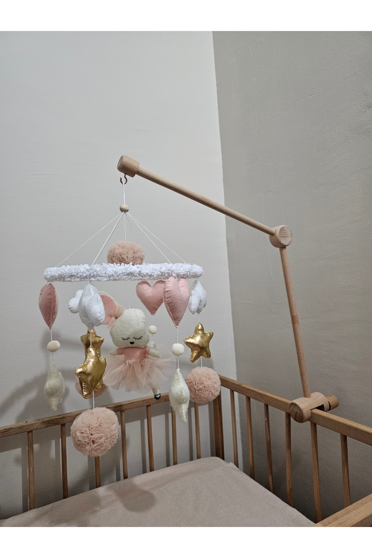 hobiimobiii Dönence (MÜZİKLİ) Bebek Beşik Süsü Keçe Dönence Balerin Tavşan fotoğrafı 4 (önizleme)