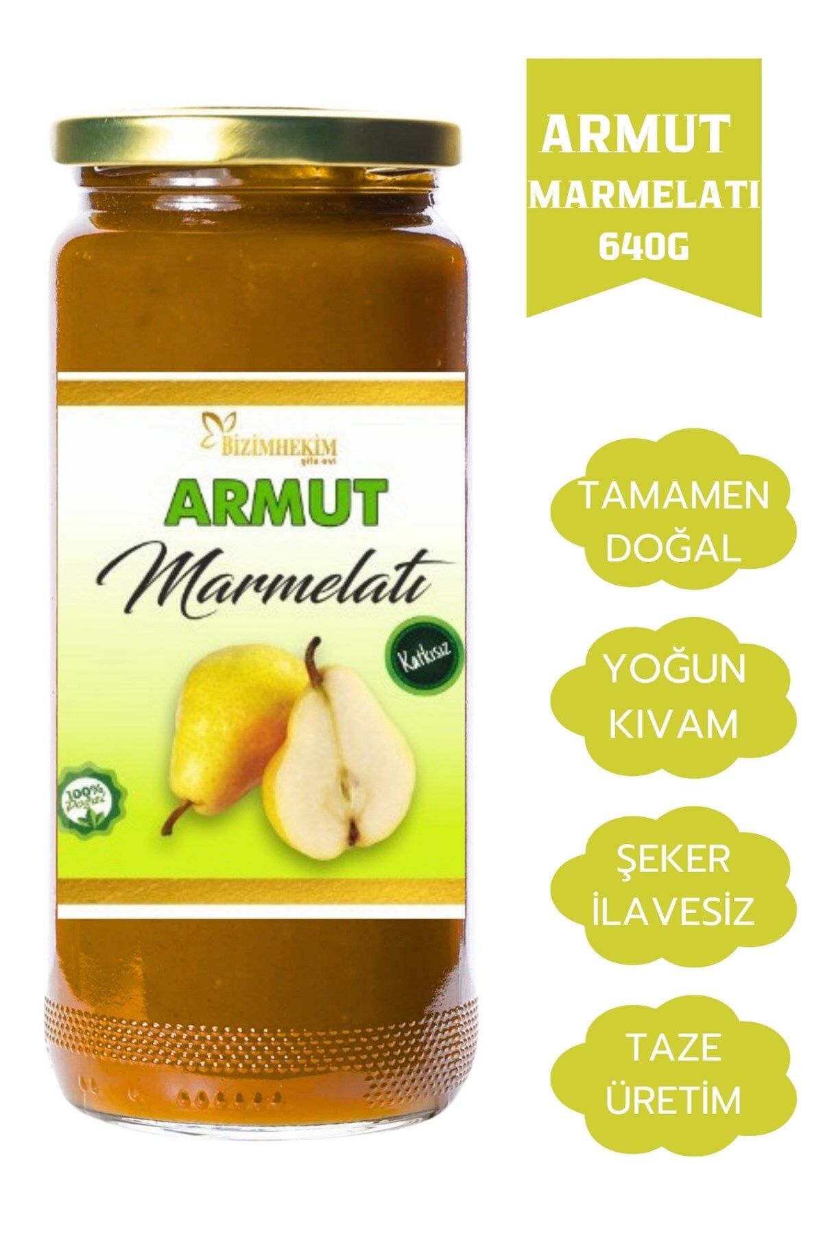 BİZİMHEKİM %100 Doğal Armut Marmelatı 640 Gr %80 Meyve- Katkı Maddesi Renklendirici Ve Koruyucu İçermez