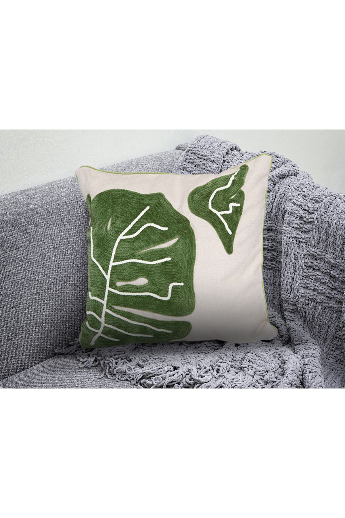 RUGSMODERN-Bohemian Punch Throw Pillow with Green Leaf Detail - Throw Pillow18 1