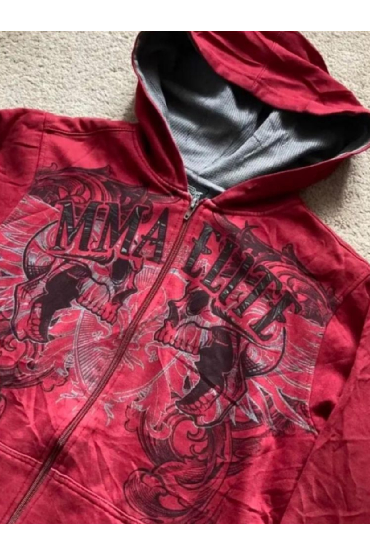 Kırmızı Skulls MMA Elite Cyber Grunge Fermuarlı Kapüşonlu Sweatshirt — قرمز KSMECGFKS-21 — تصویر 2 از 3