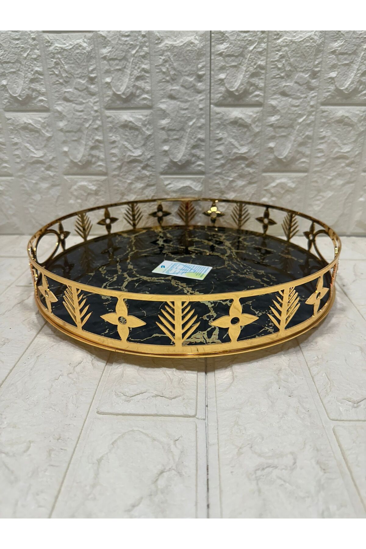 TEPSİ YUVARLAK BÜYÜK MERMER GOLD 35 cm